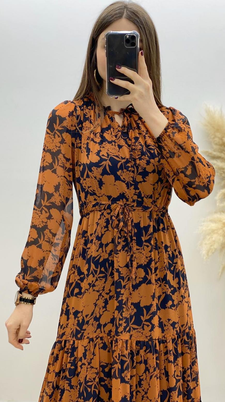 Midi Boy Desenli Elbise