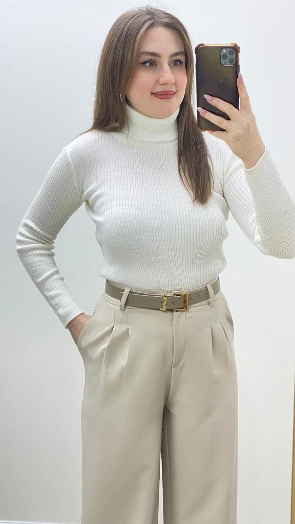 Balıkçı Triko Kazak Ekru