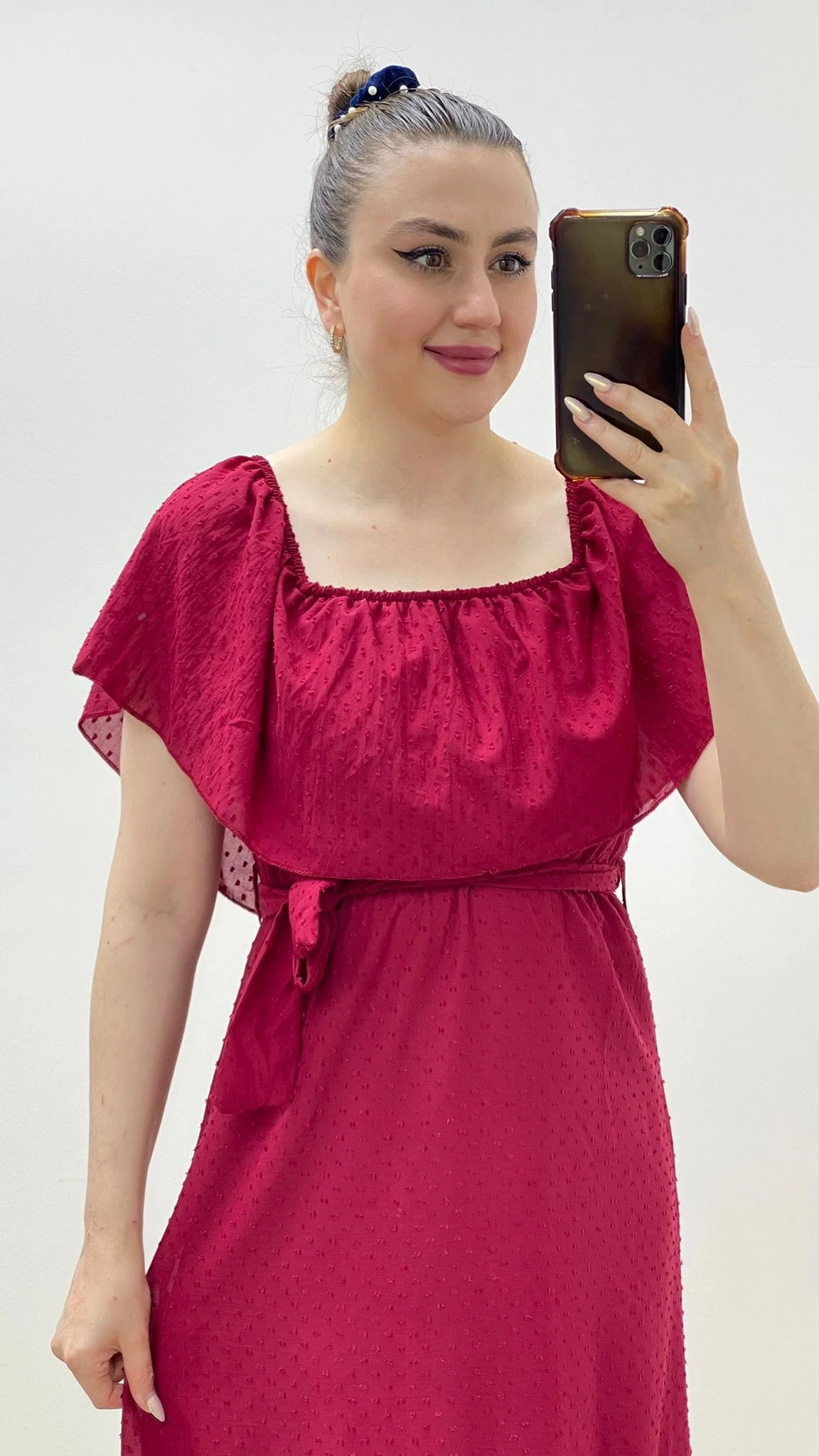 Kabarcık Puanlı Madonna Elbise Bordo