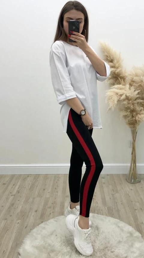 Yanı Şeritli Toparlayıcı Tayt - Kırmızı