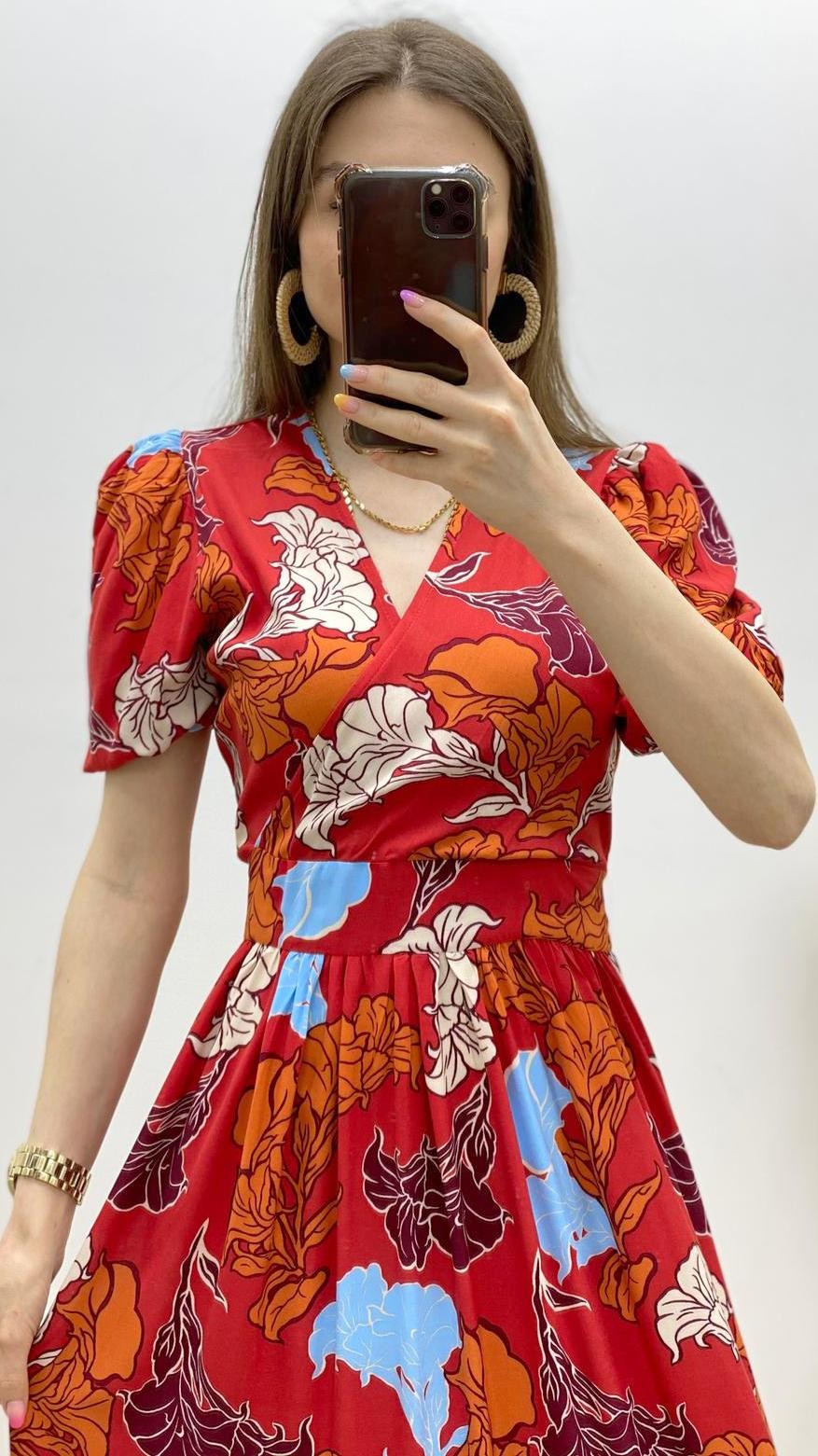 Glayör Desenli Viskon Elbise