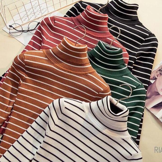 Çizgili Boğazlı Kazak Siyah