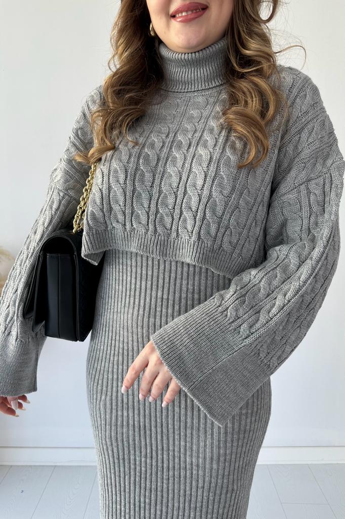 Saç Örgü Kazak Elbise Triko Takım