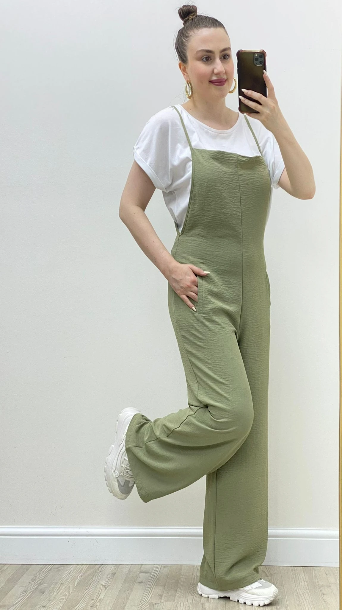 Dökümlü Askılı Tulum Haki