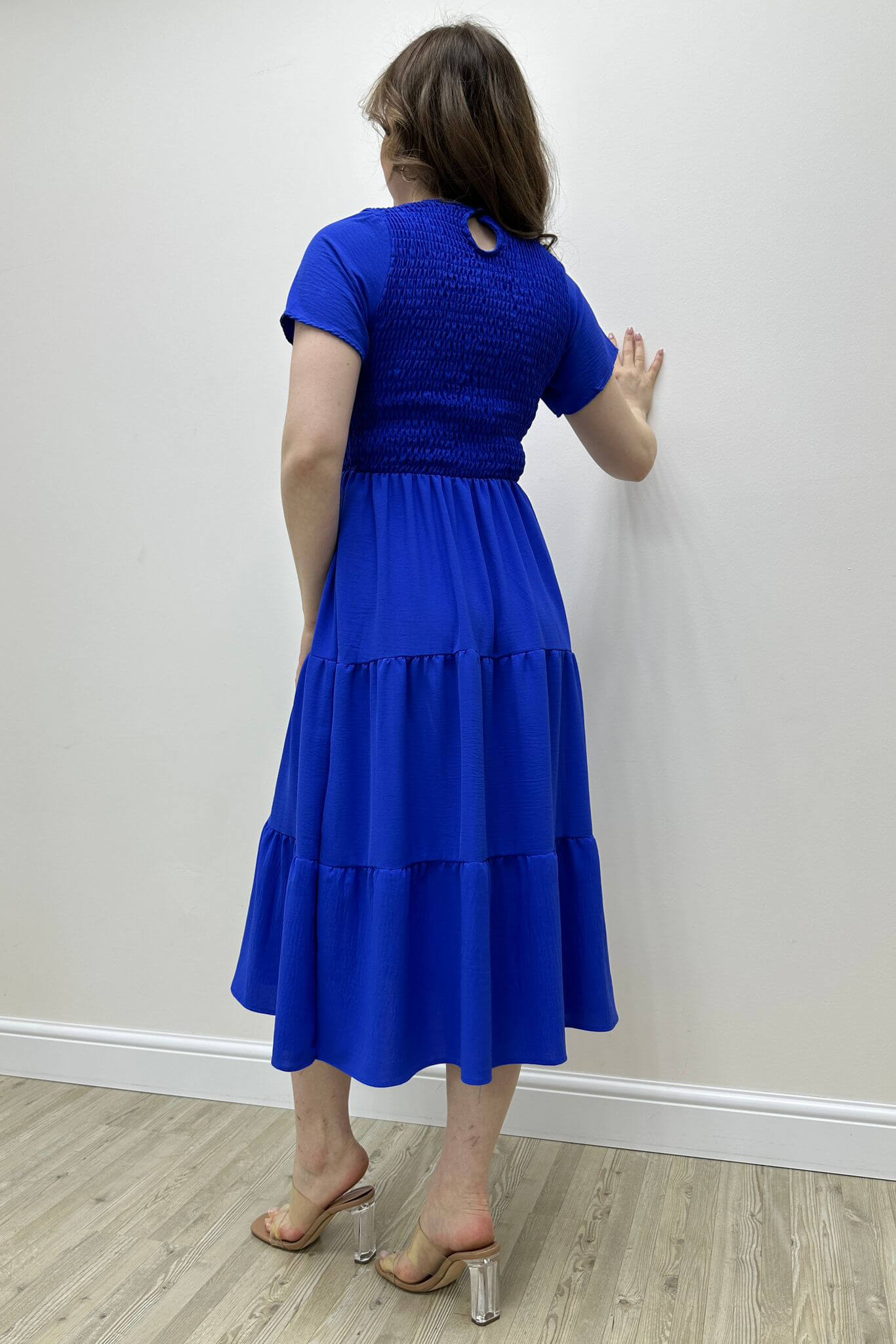 Üst Gipeli Elbise Saks Mavi