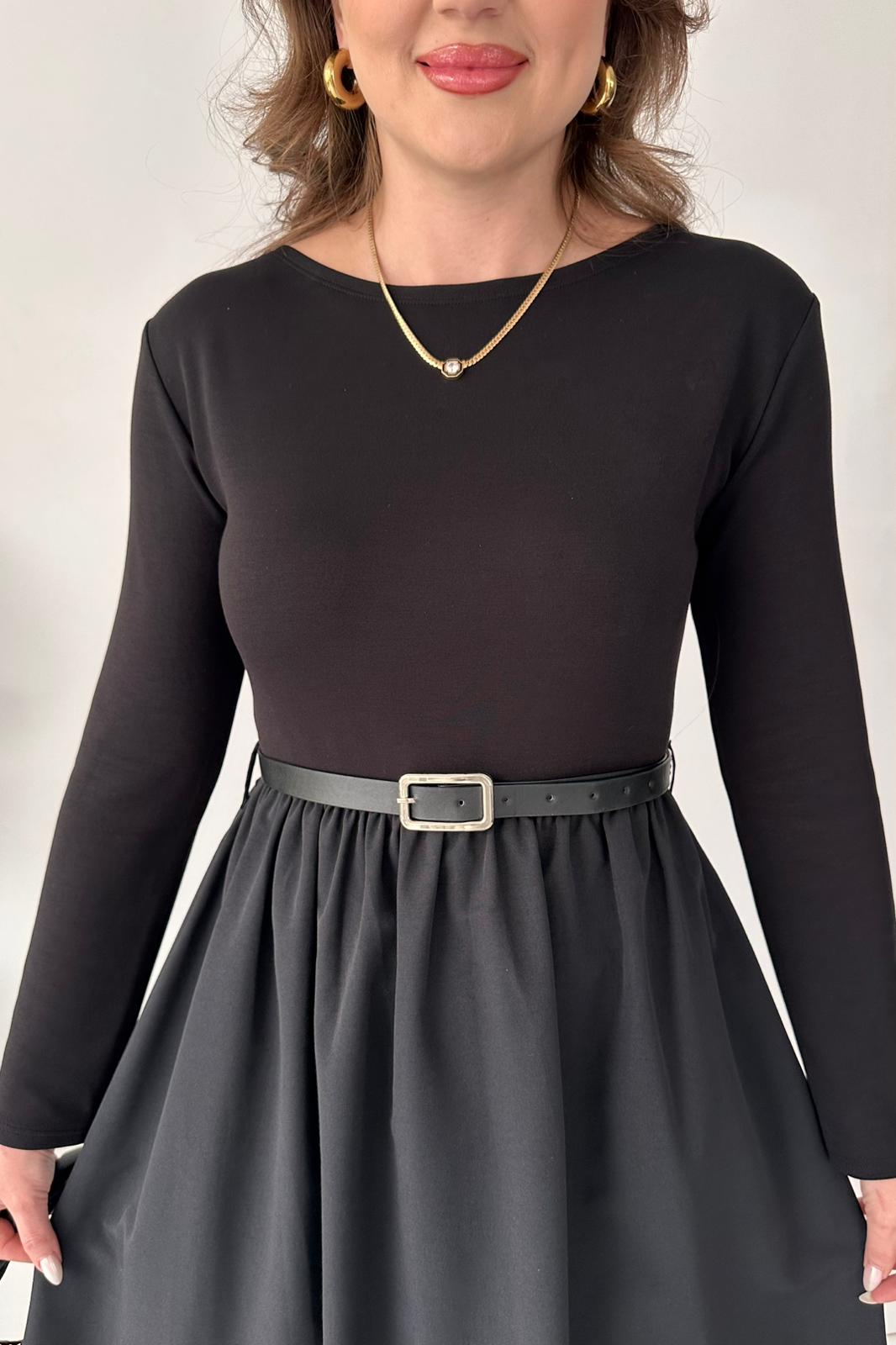 Kemerli Poplin Detay Elbise