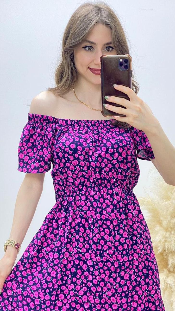 Madonna Pembe Güllü Elbise Lacivert