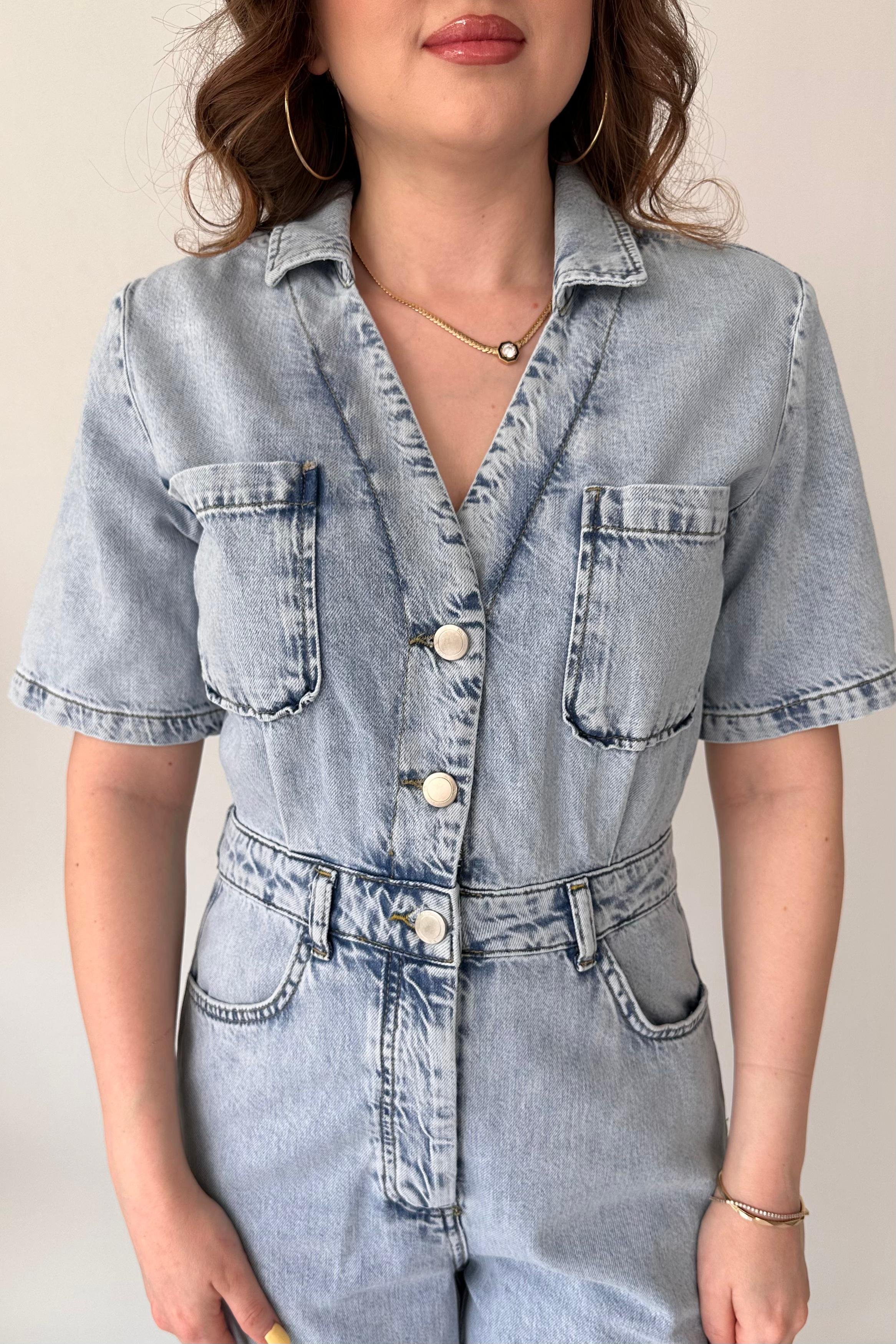 V Yaka Denim Tulum