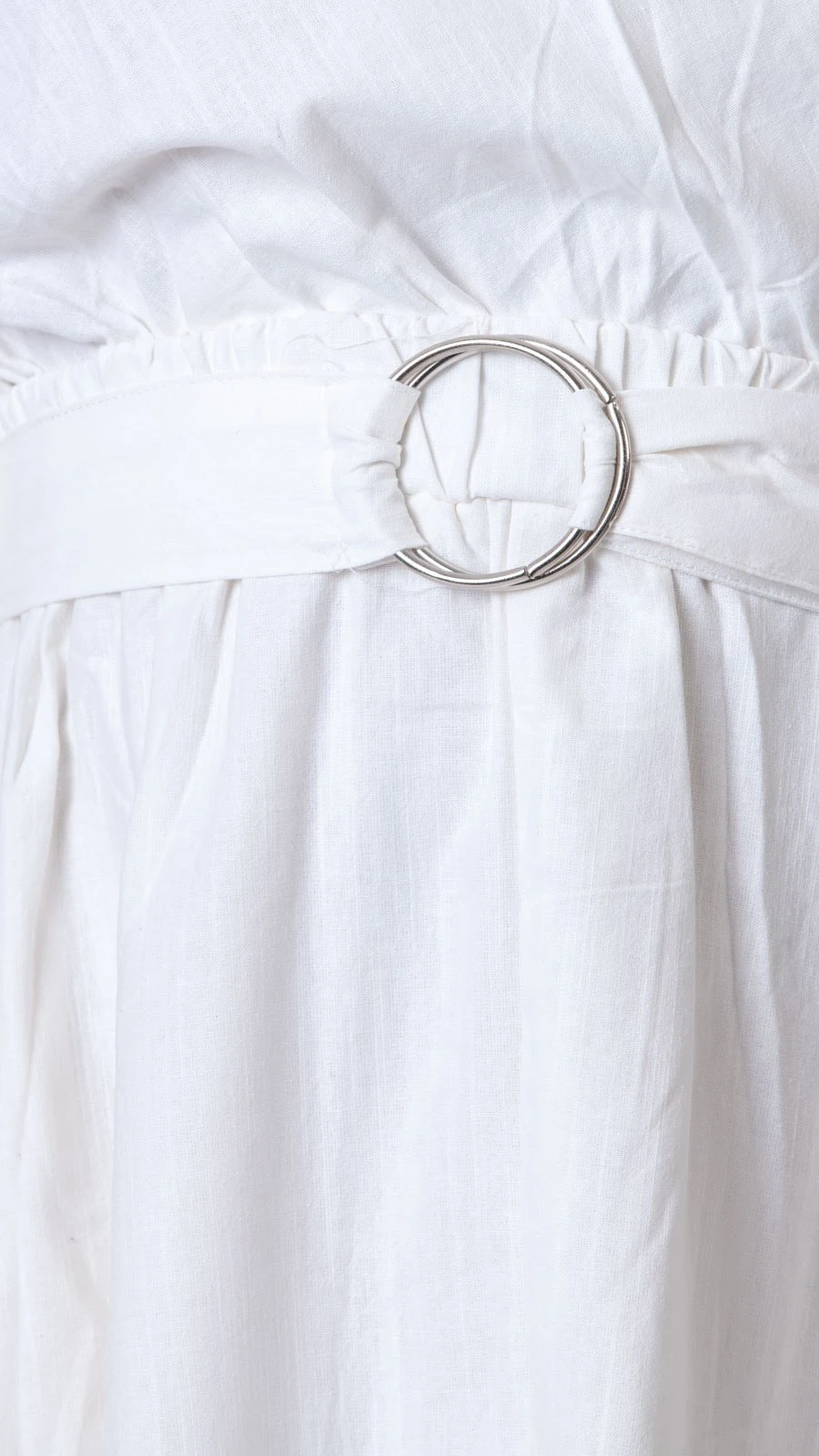 Yırtmaçlı Fakir Kol Keten Elbise - Beyaz