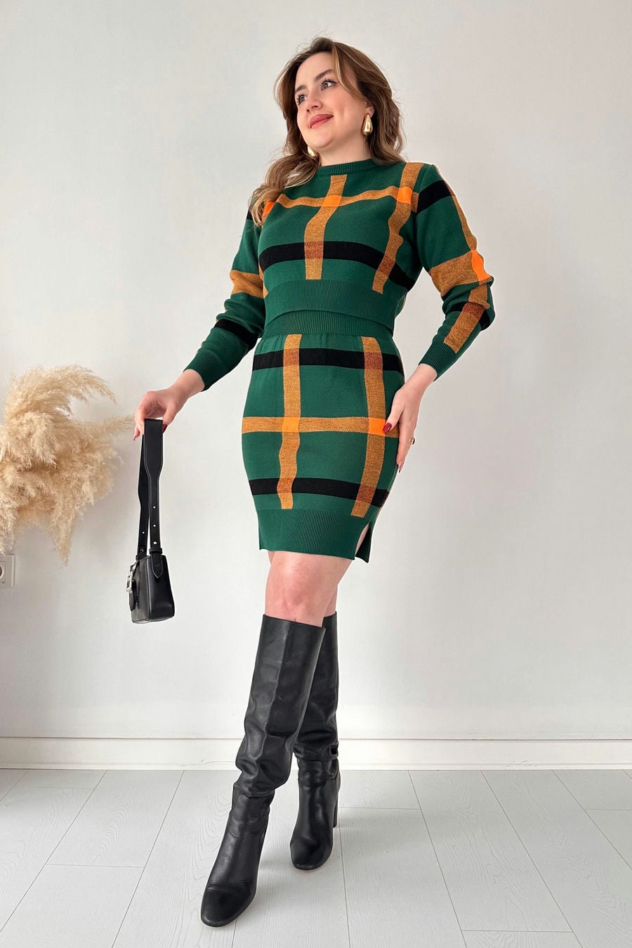 Ekoseli Etekli Takım Yeşil