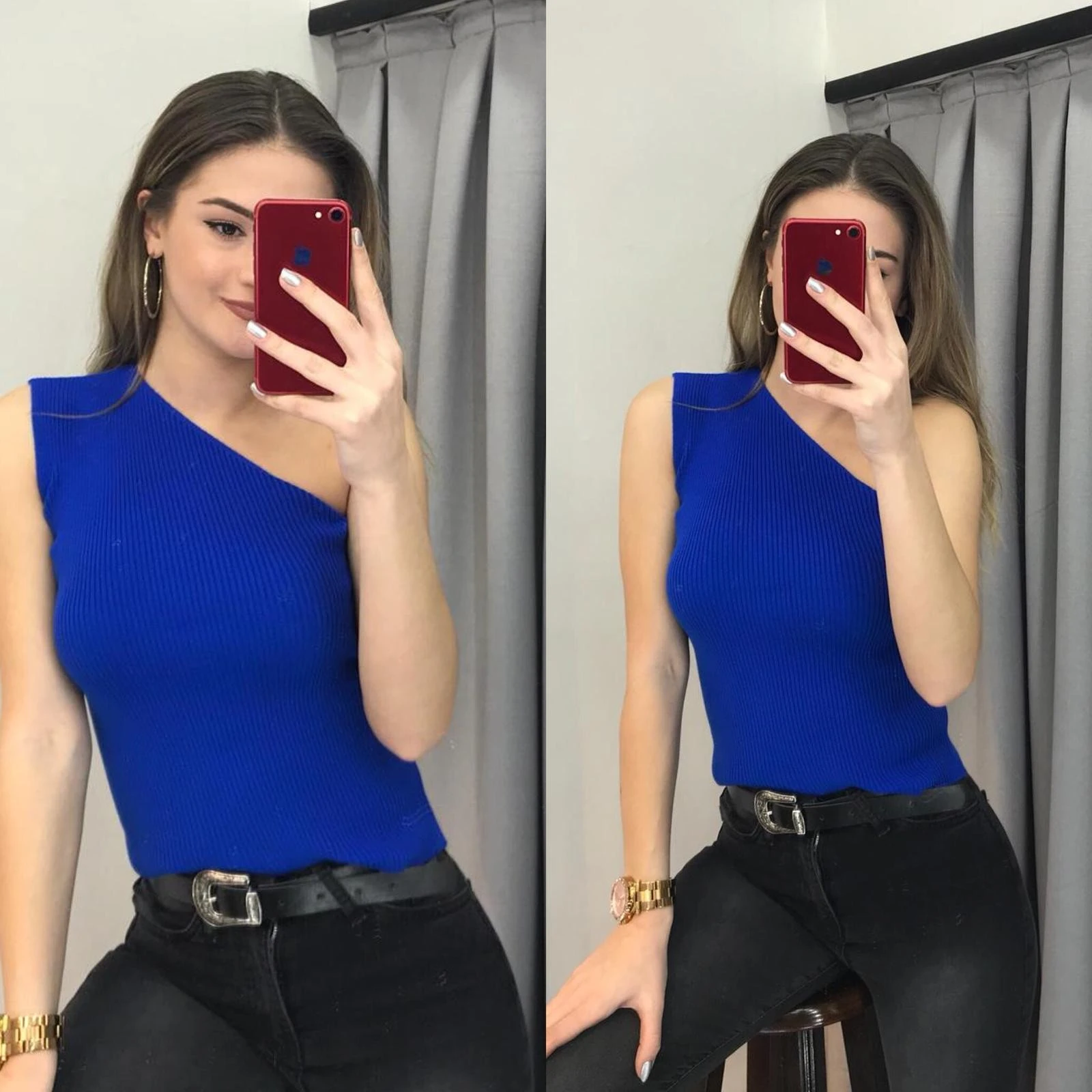 Tek Omuz Triko Lacivert