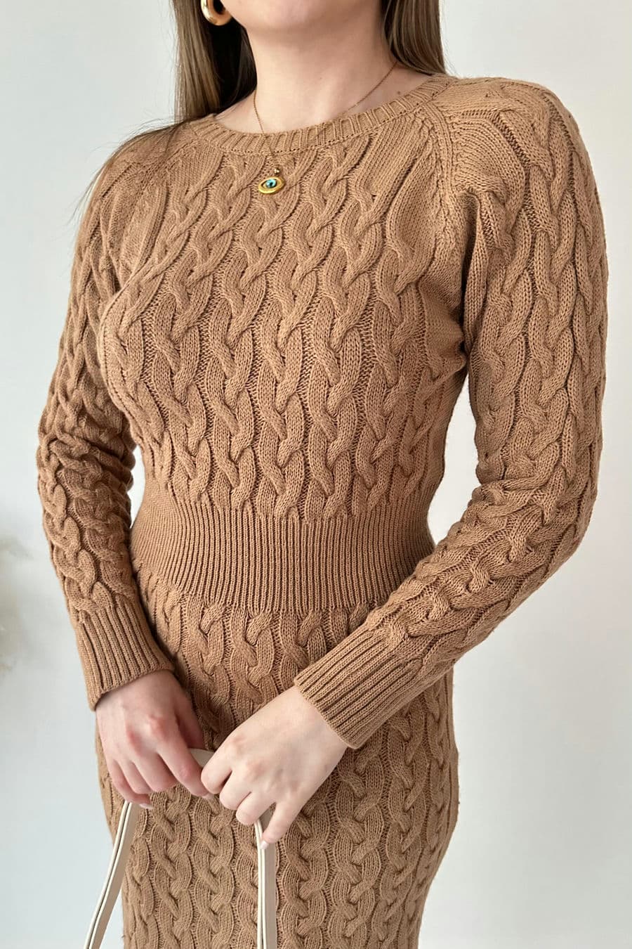 Saç Örgü Midi Elbise