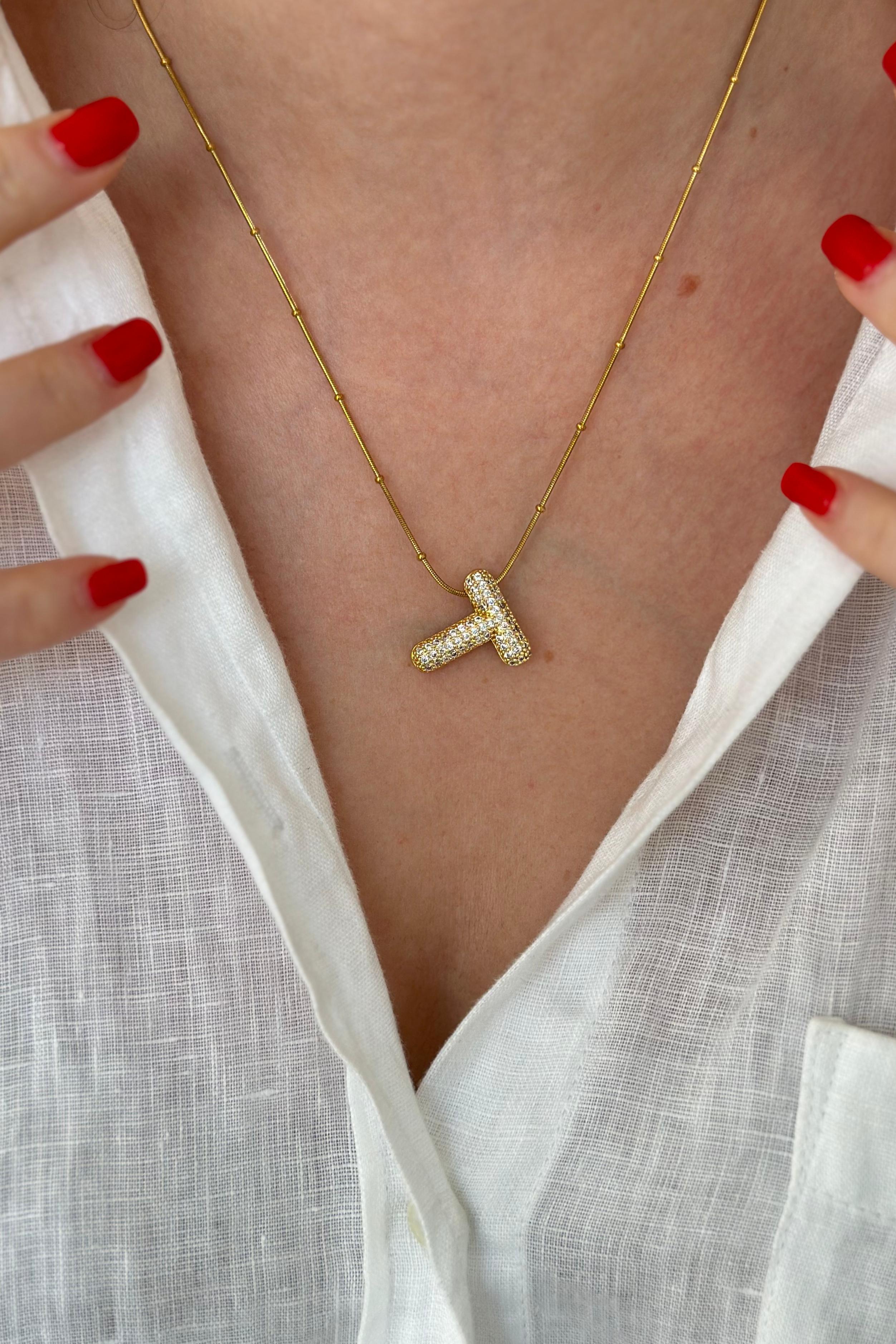 Taşlı Bubble Çelik Kolye T