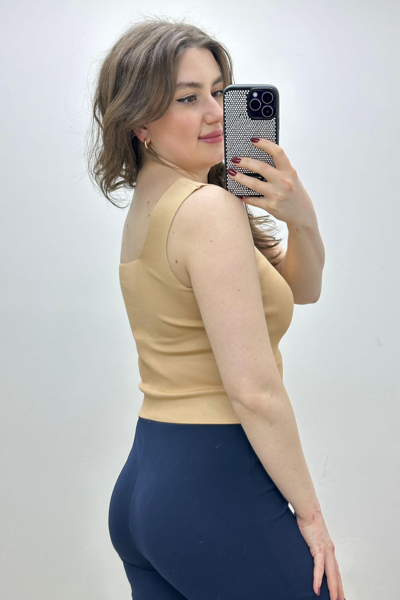 Kare Yaka Triko Atlet Bej