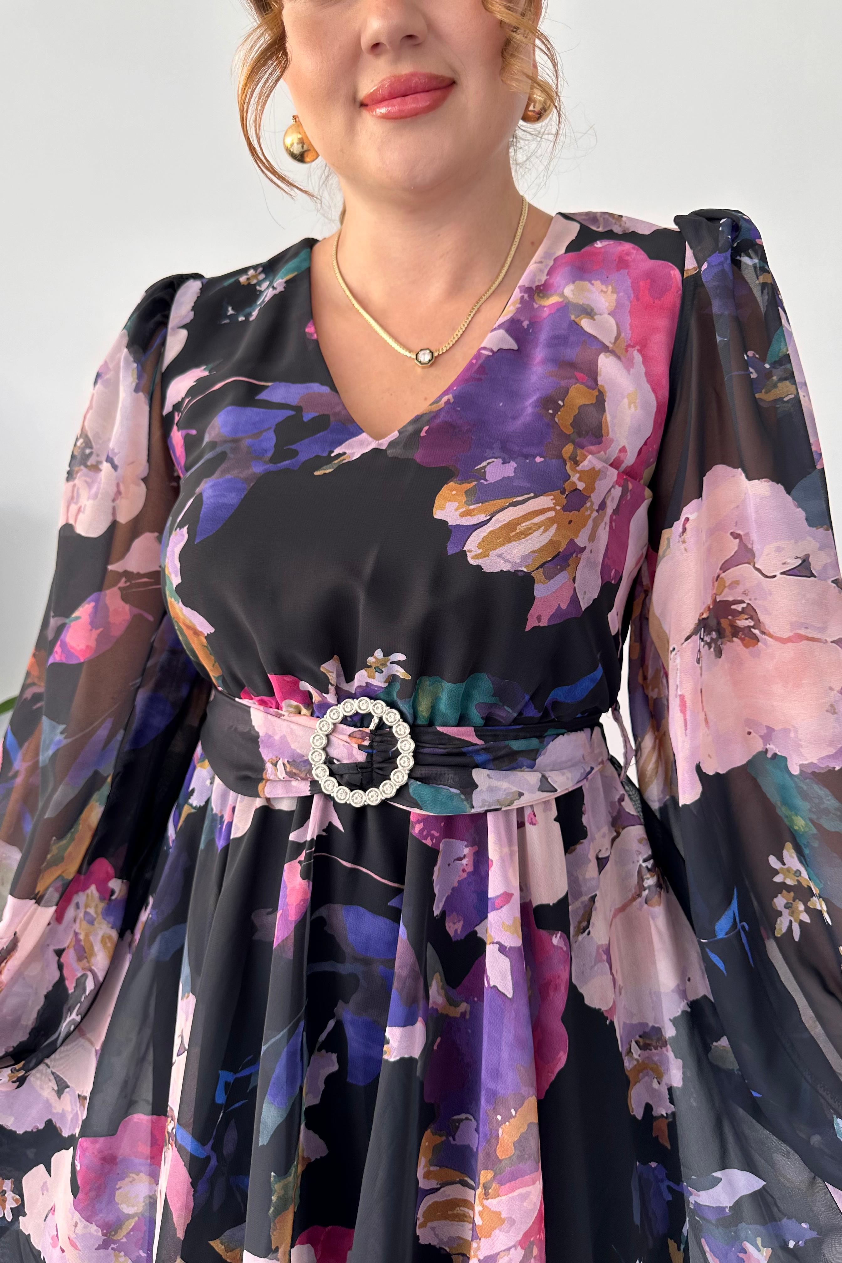 Floral Şifon Elbise