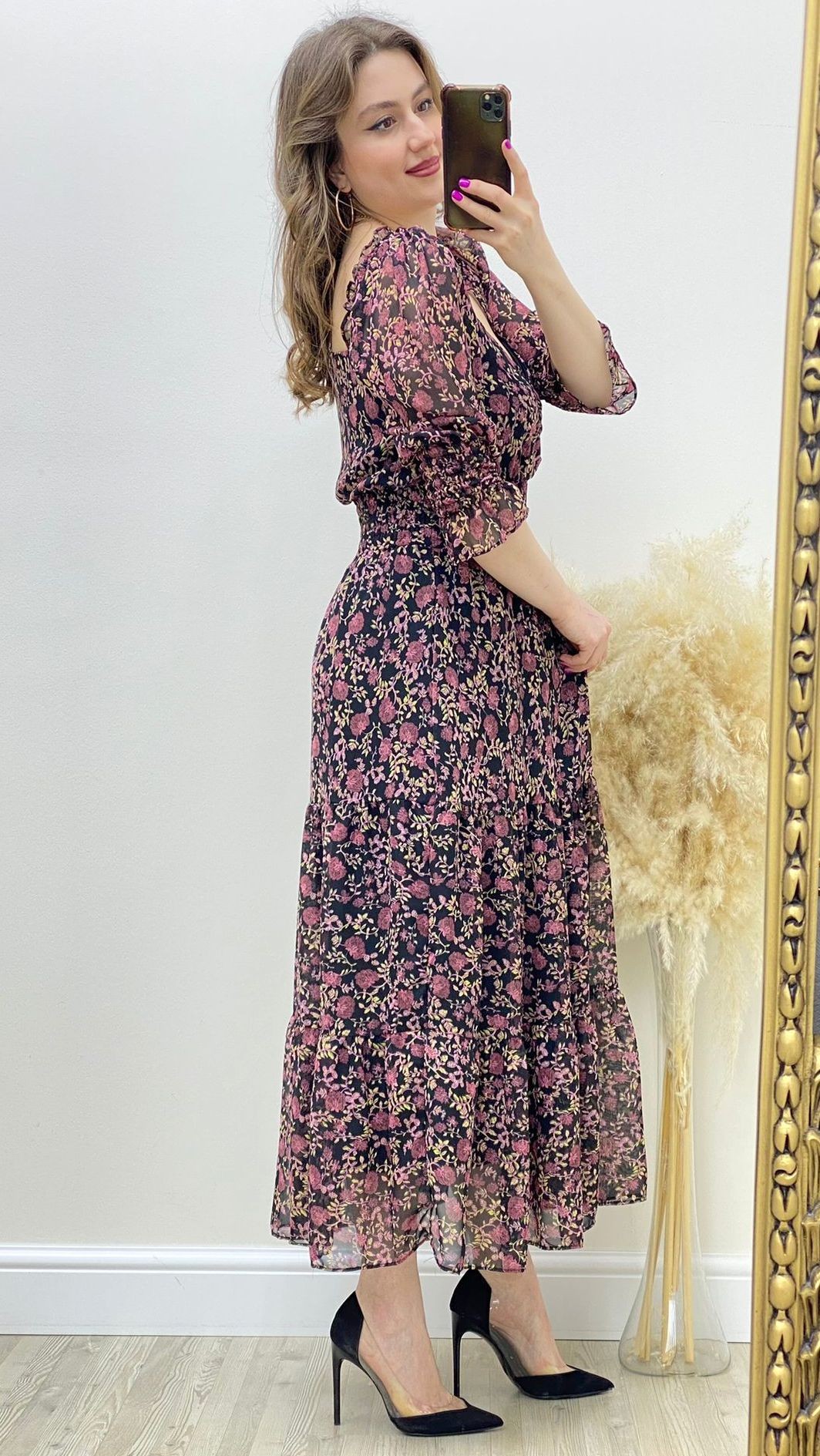 Floral Şifon Elbise