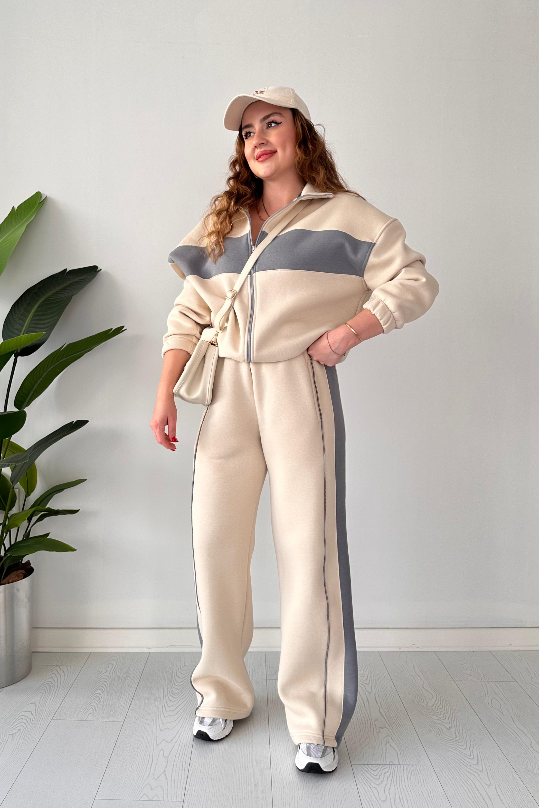 Şeritli İçi Polar Eşofman Takımı