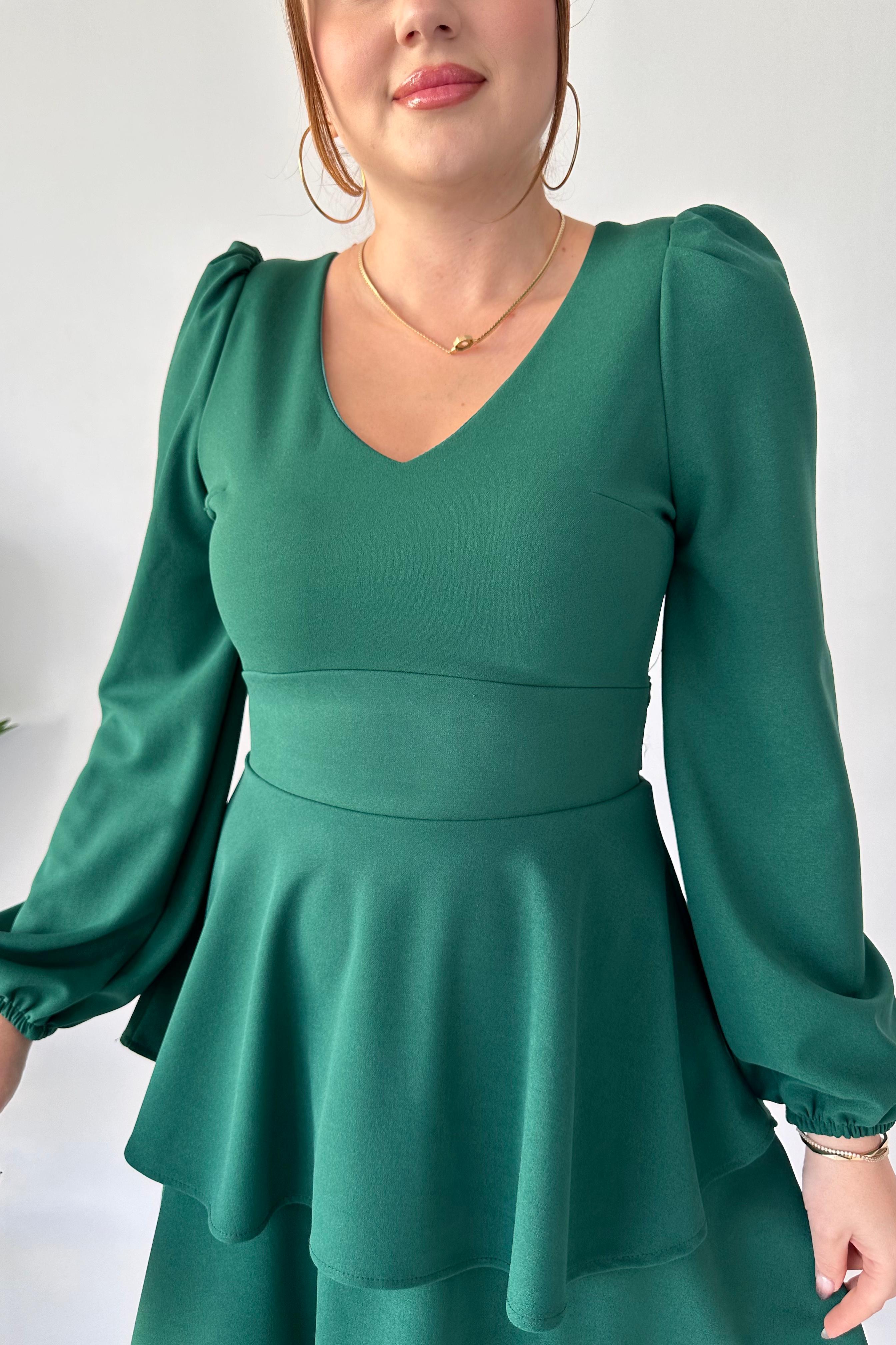 Katlı Krep Elbise Zümrüt