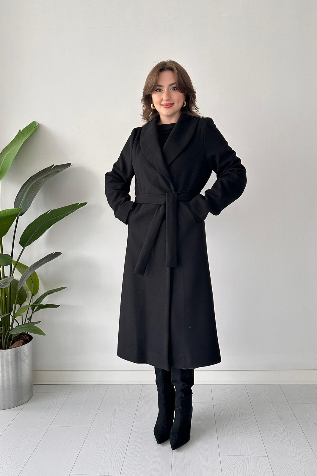 Kuşaklı Kaşe Kaban - Siyah