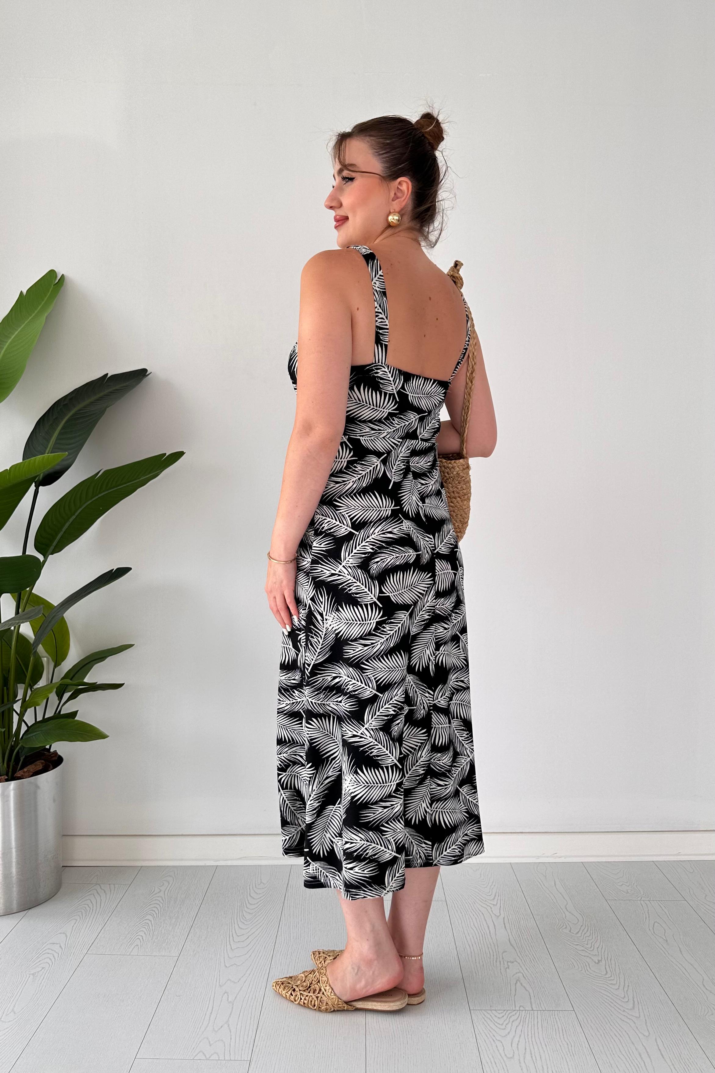 Askılı Palmiye Krep Elbise