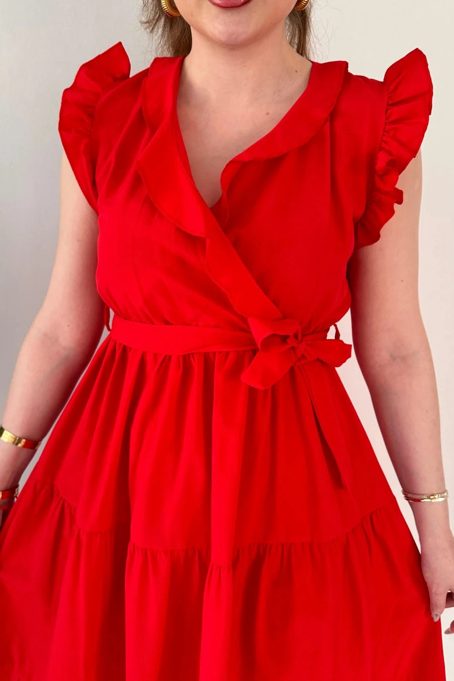 Kol Fırfır Poplin Elbise