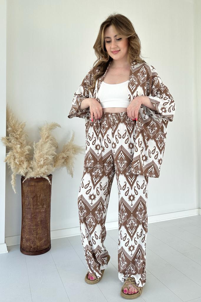 Şal Gofre İkili Takım Bej