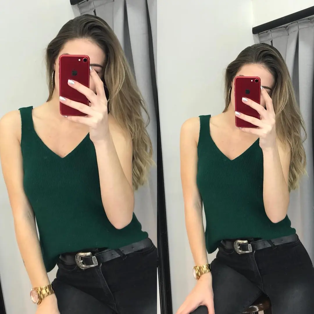 Askılı Triko Bluz Yeşil · 2