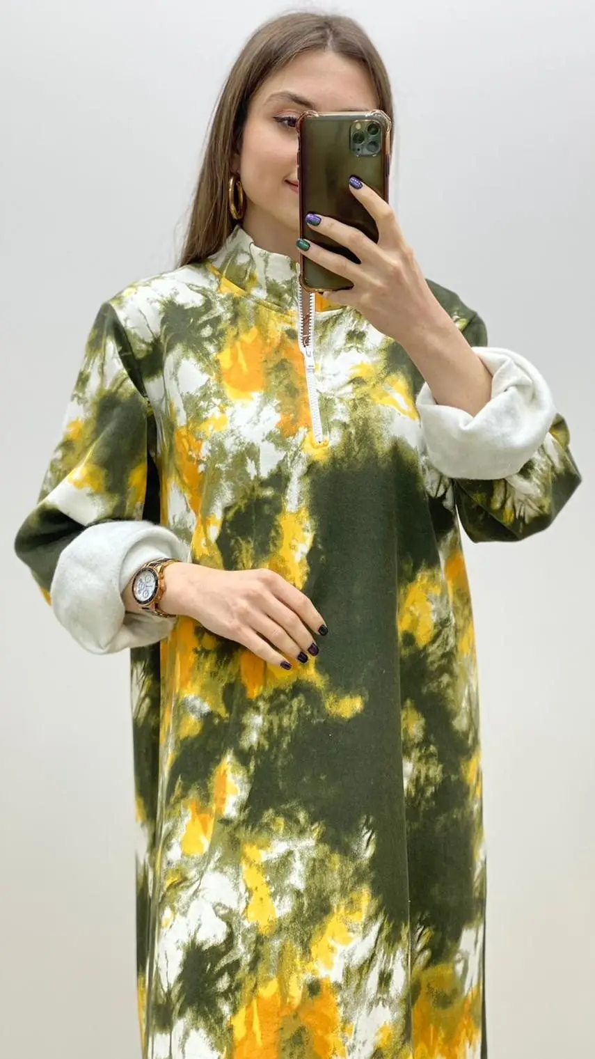 Batik Desen Sweat Elbise Haki · 3