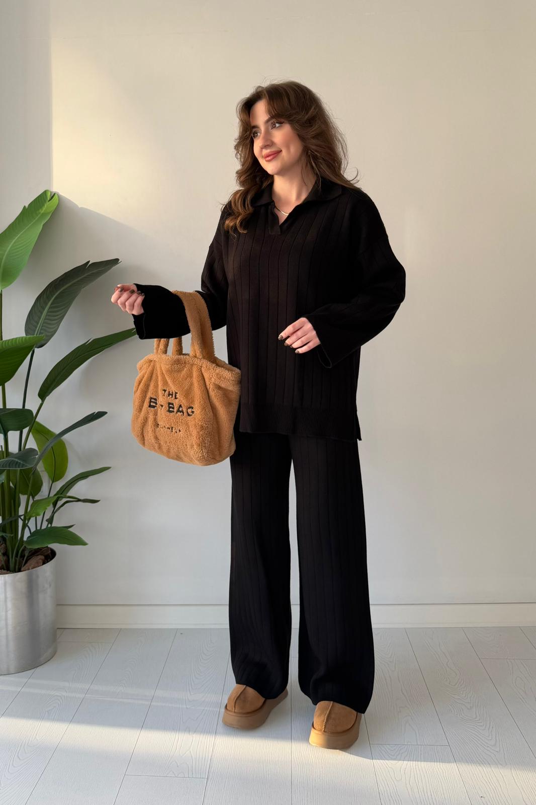 Fitilli Triko Takım - Siyah