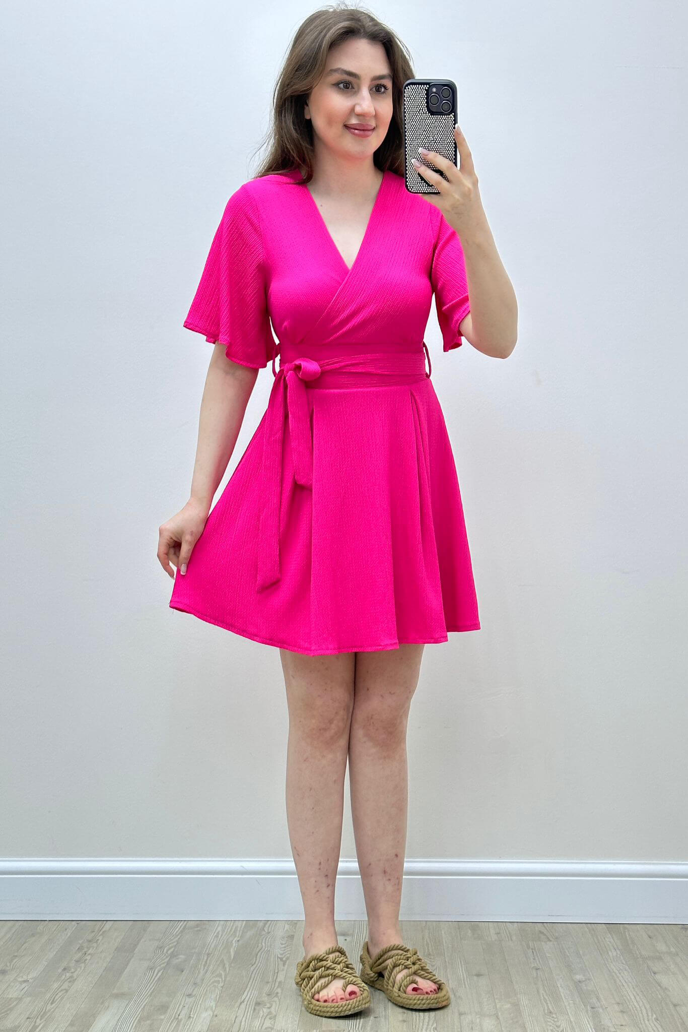 Gofre Şortlu Elbise Pembe