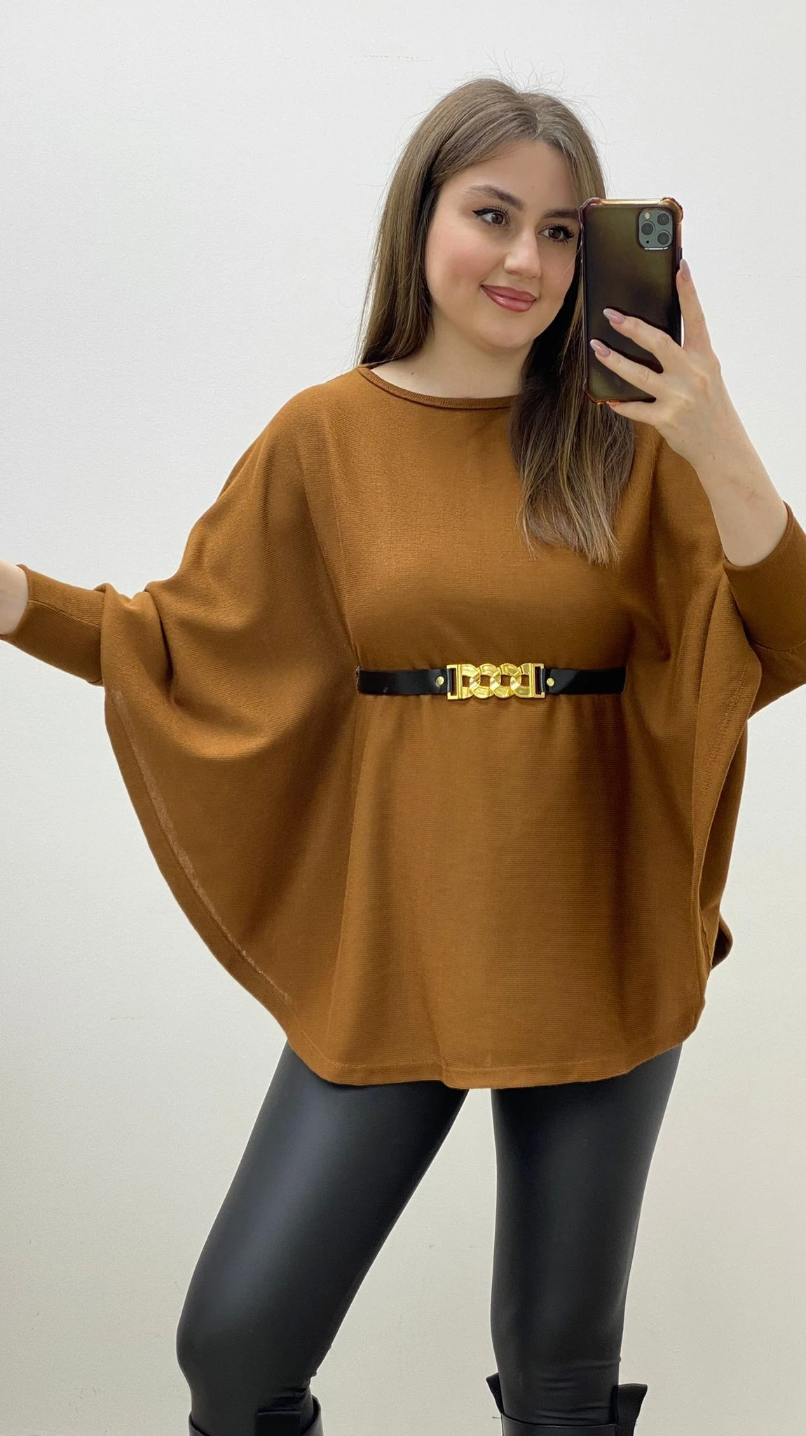 Zincir Kemer Triko Pelerin Taba