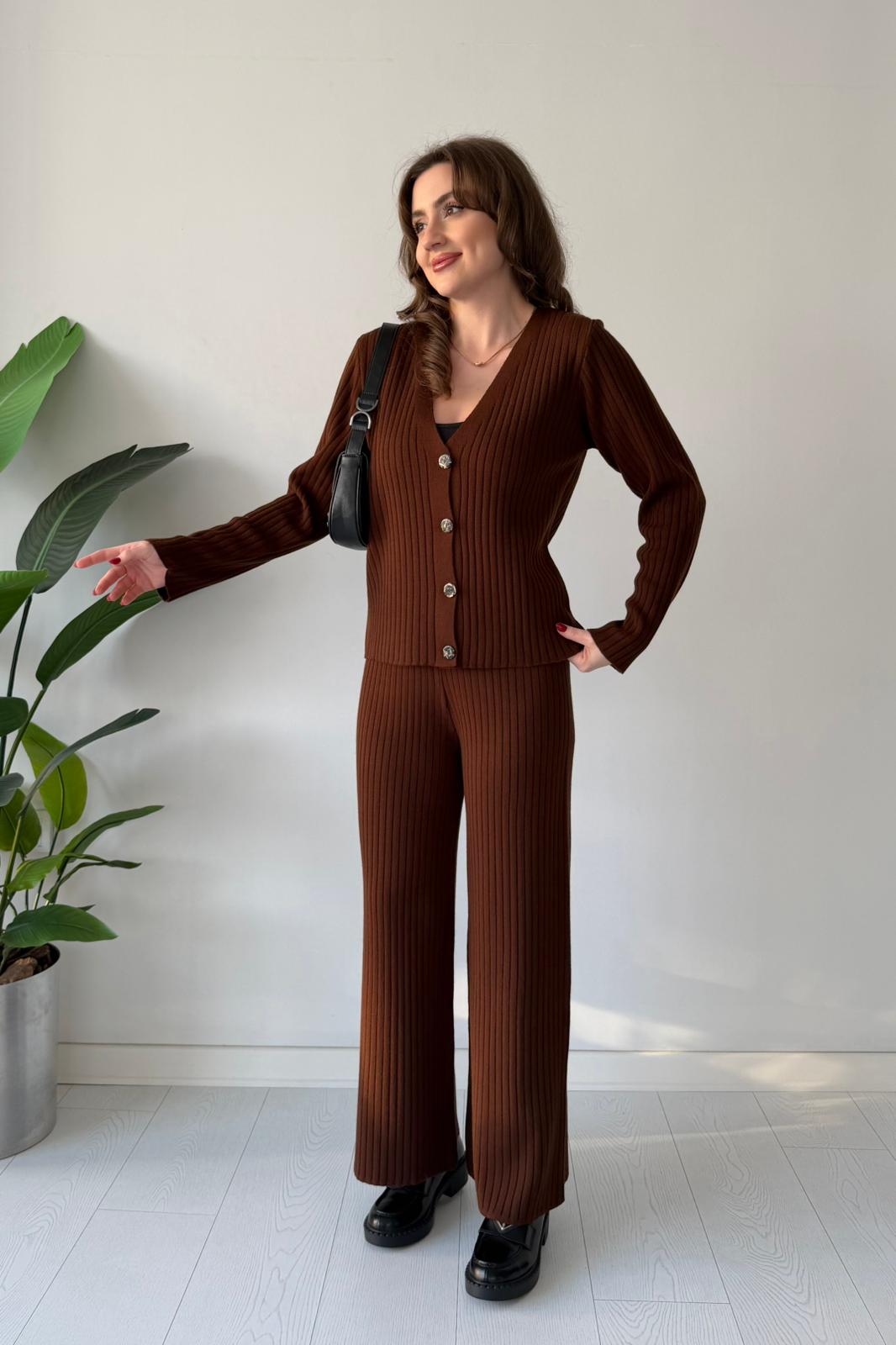 Fitilli Hırka Takım - Kahve