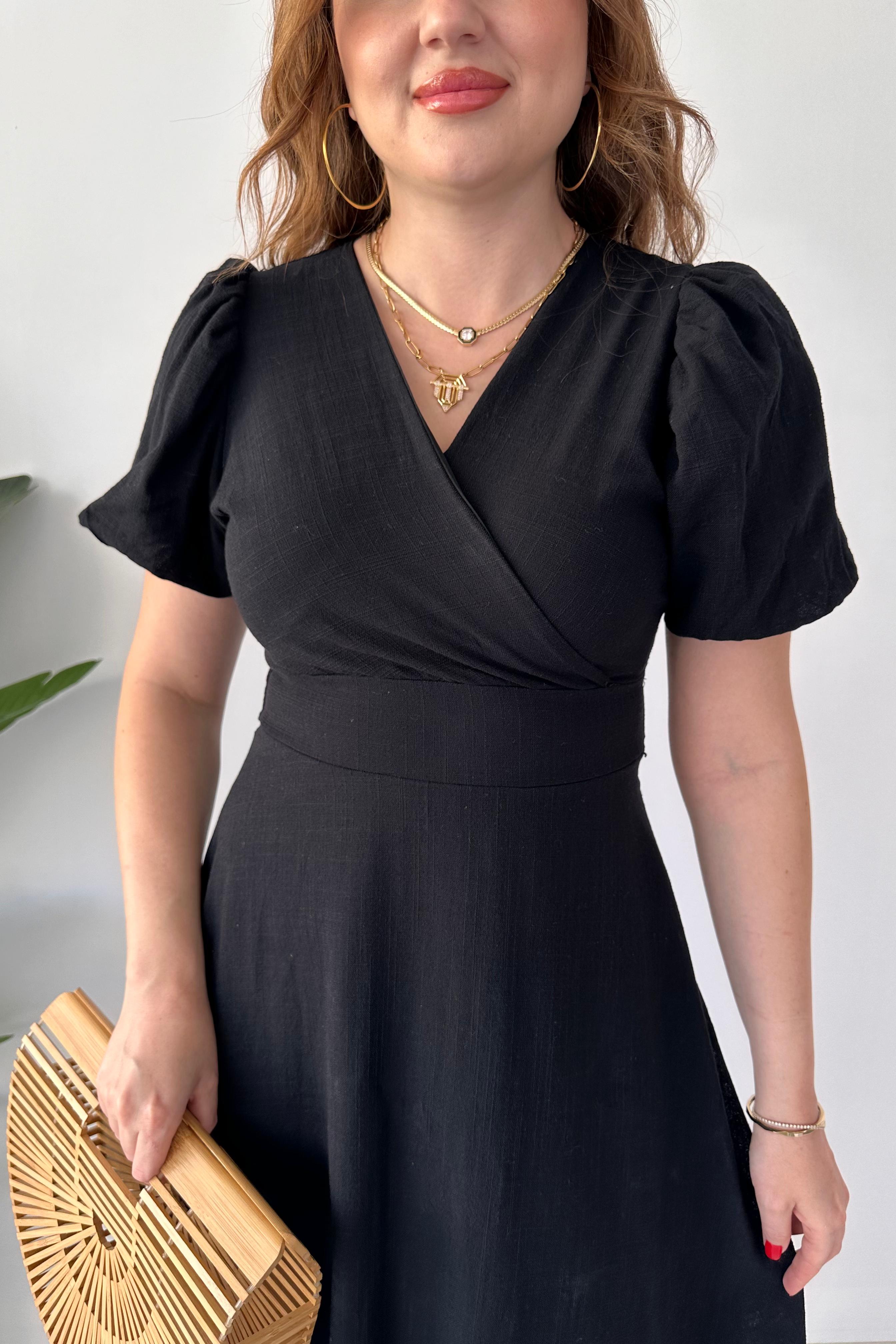 Eteği Volan Keten Elbise