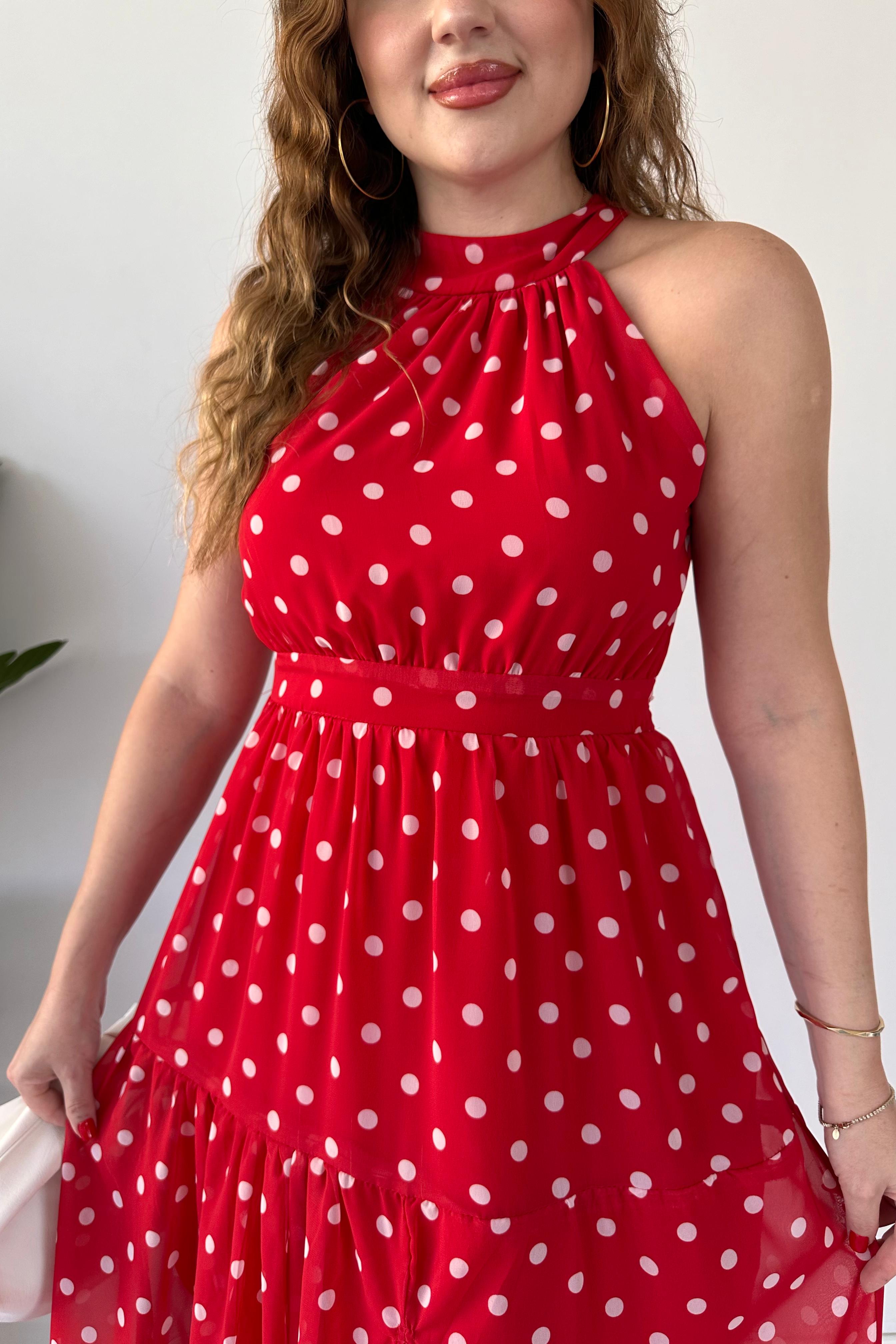 Puantiyeli Şifon Elbise