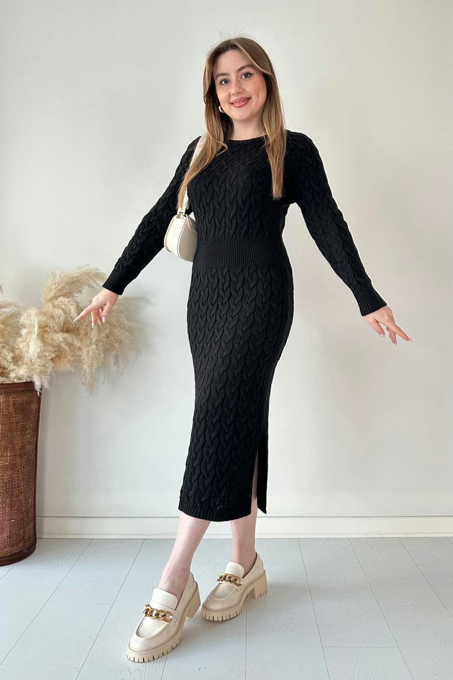 Saç Örgü Midi Elbise