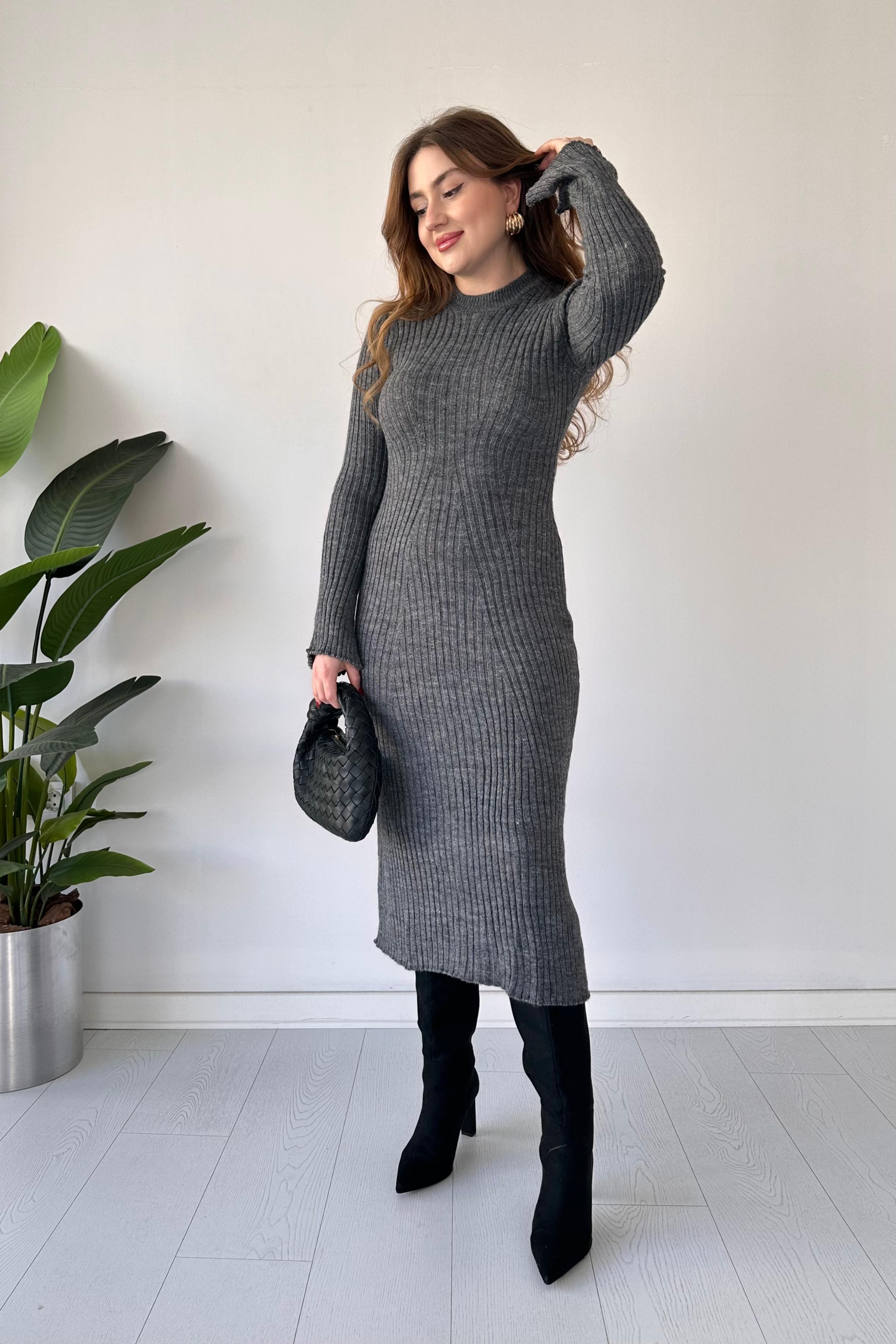 Fitilli Midi Triko Elbise