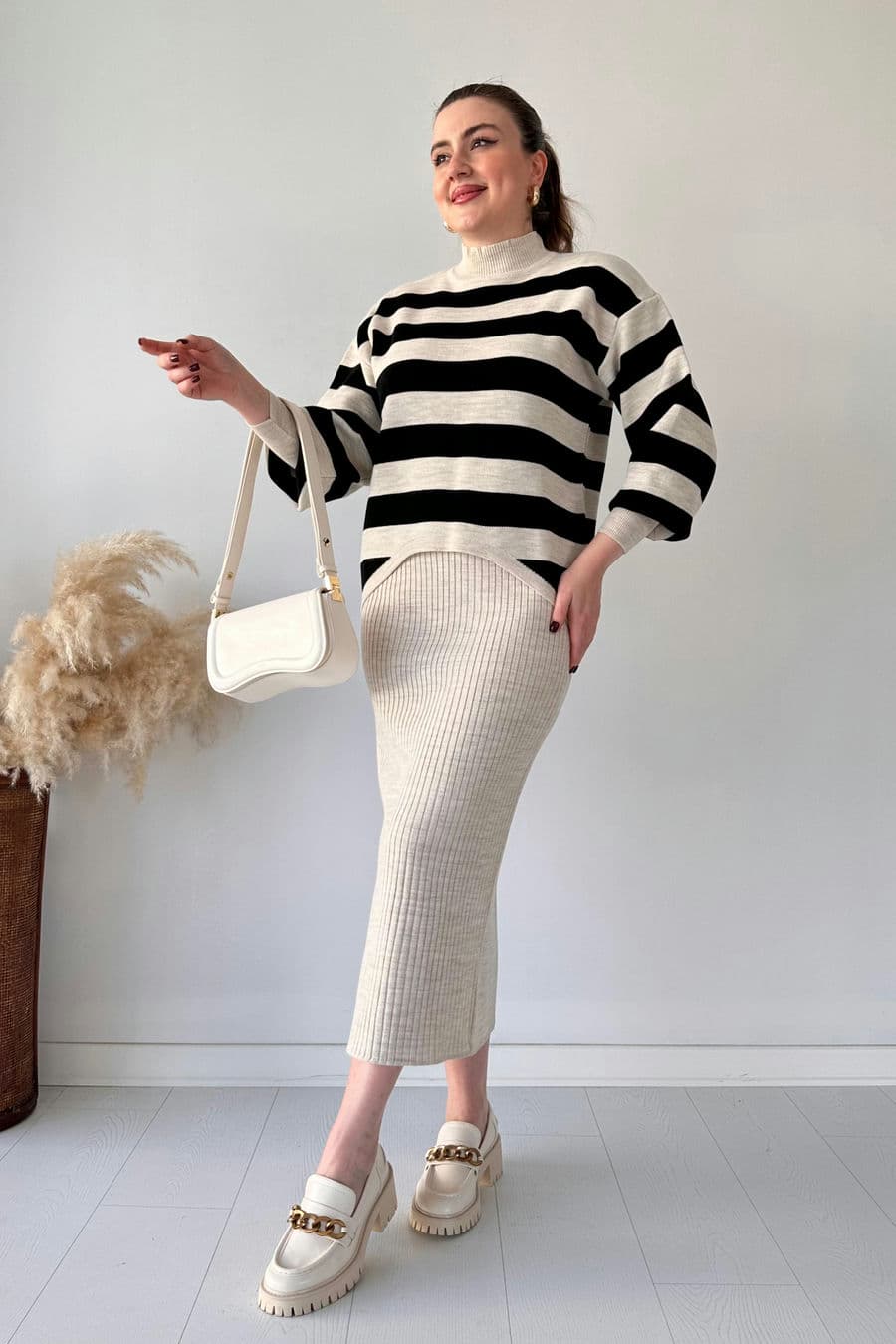 Çizgili Kazaklı Elbise