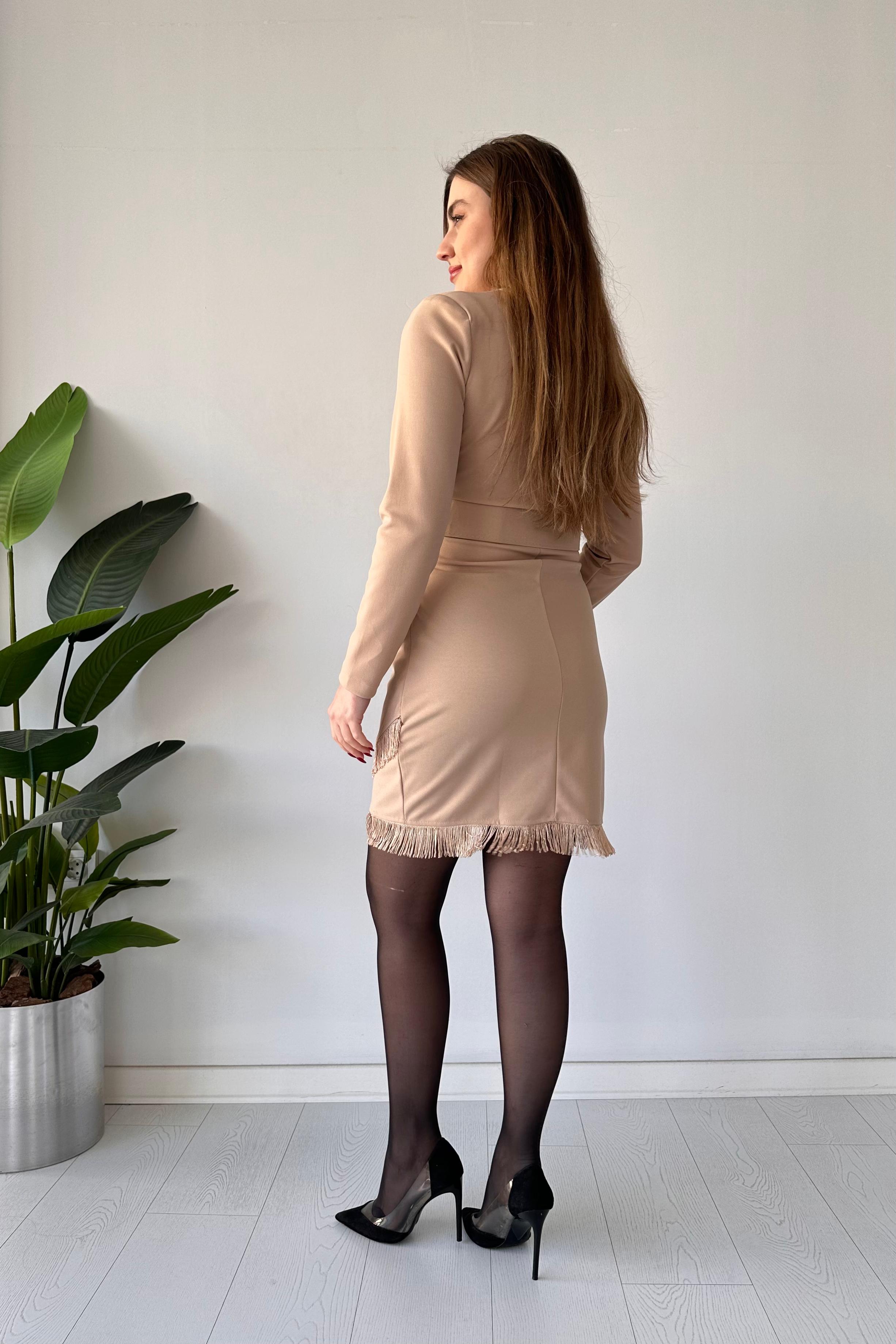 Püsküllü Krep Elbise