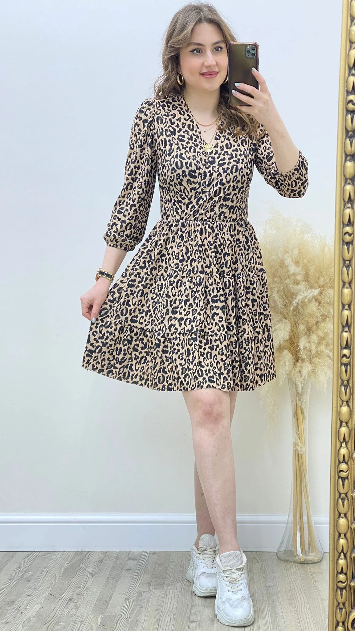 Leopar Kloş Elbise Kahve