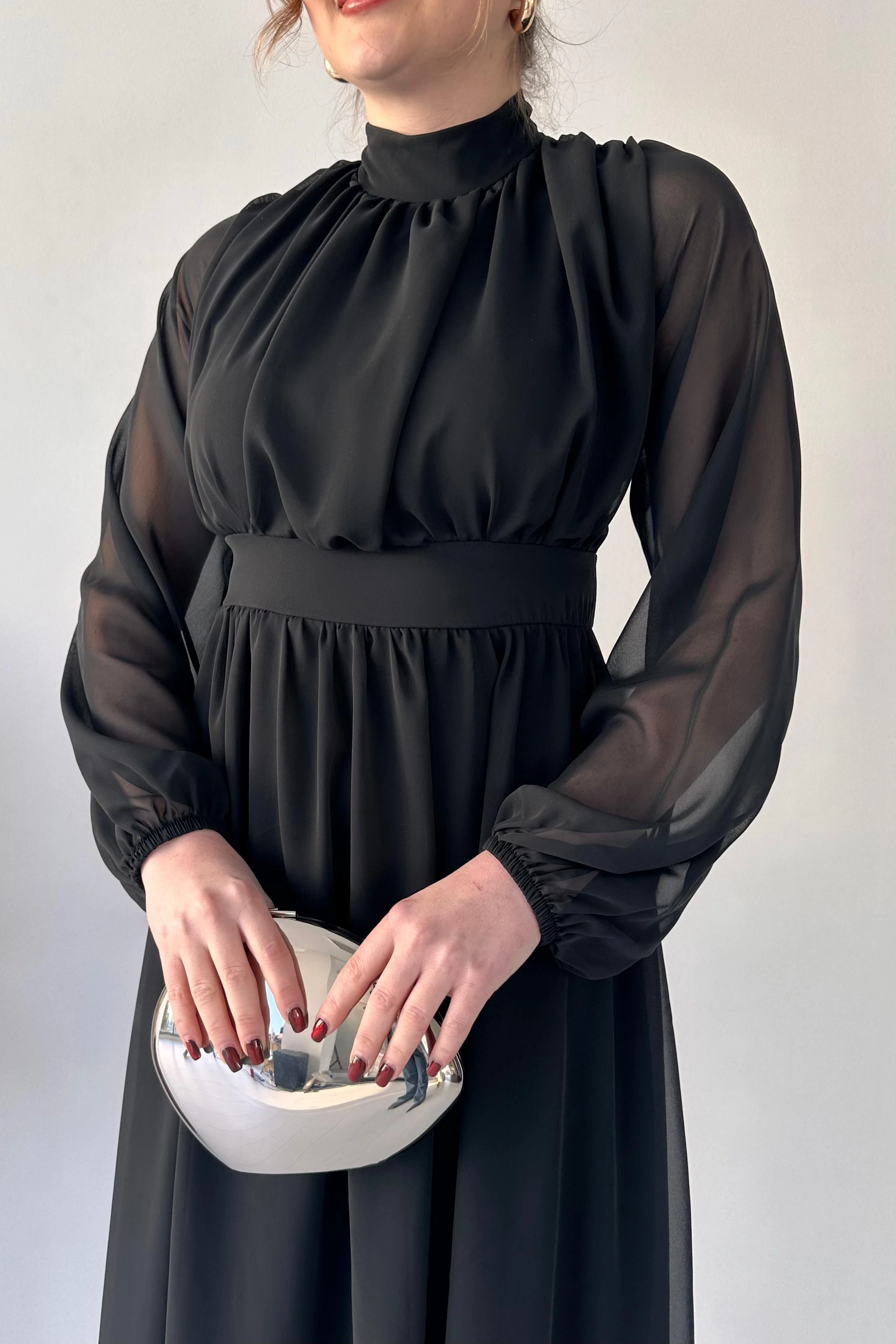 Robalı Şifon Elbise