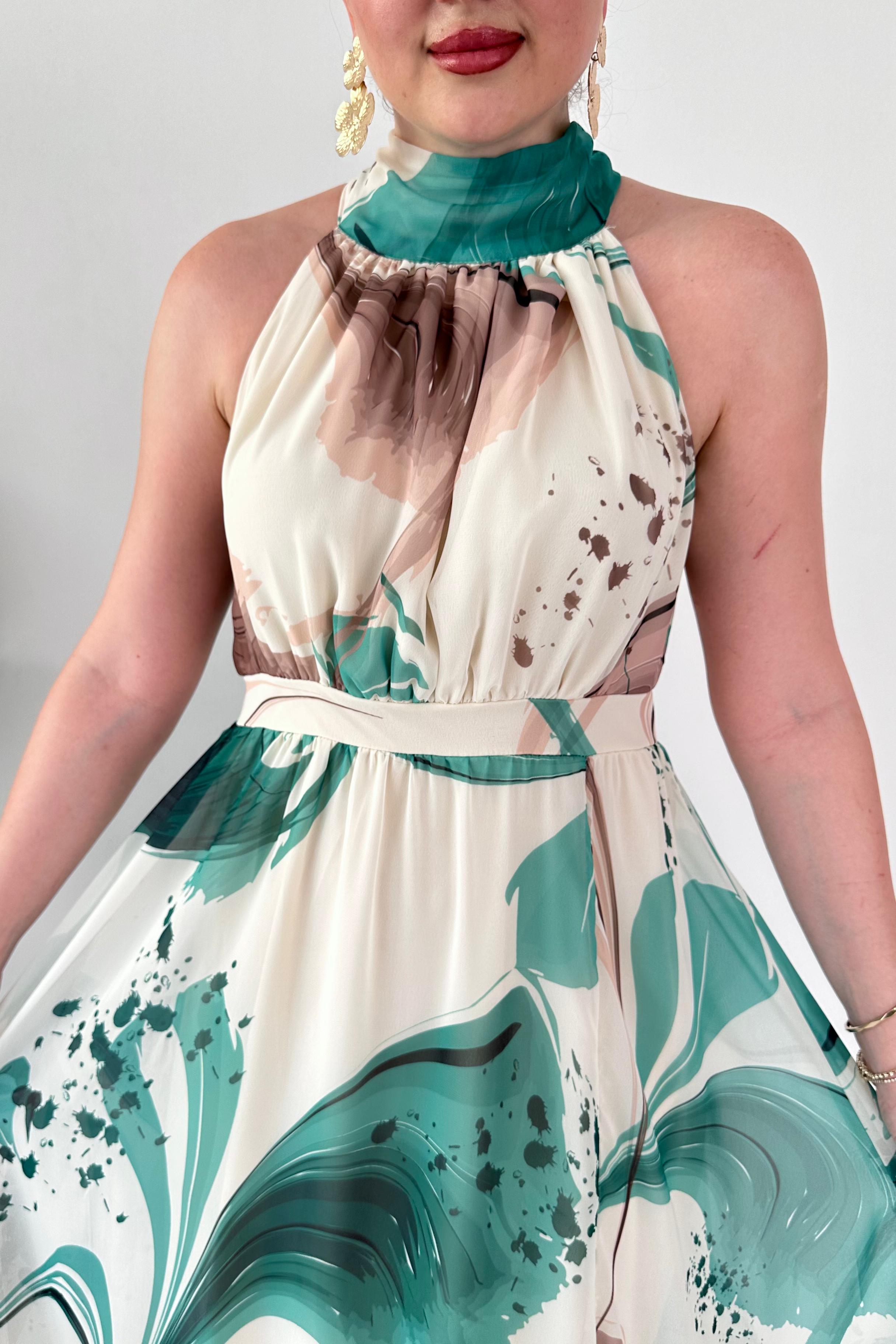 Halter Yaka Ebruli Elbise