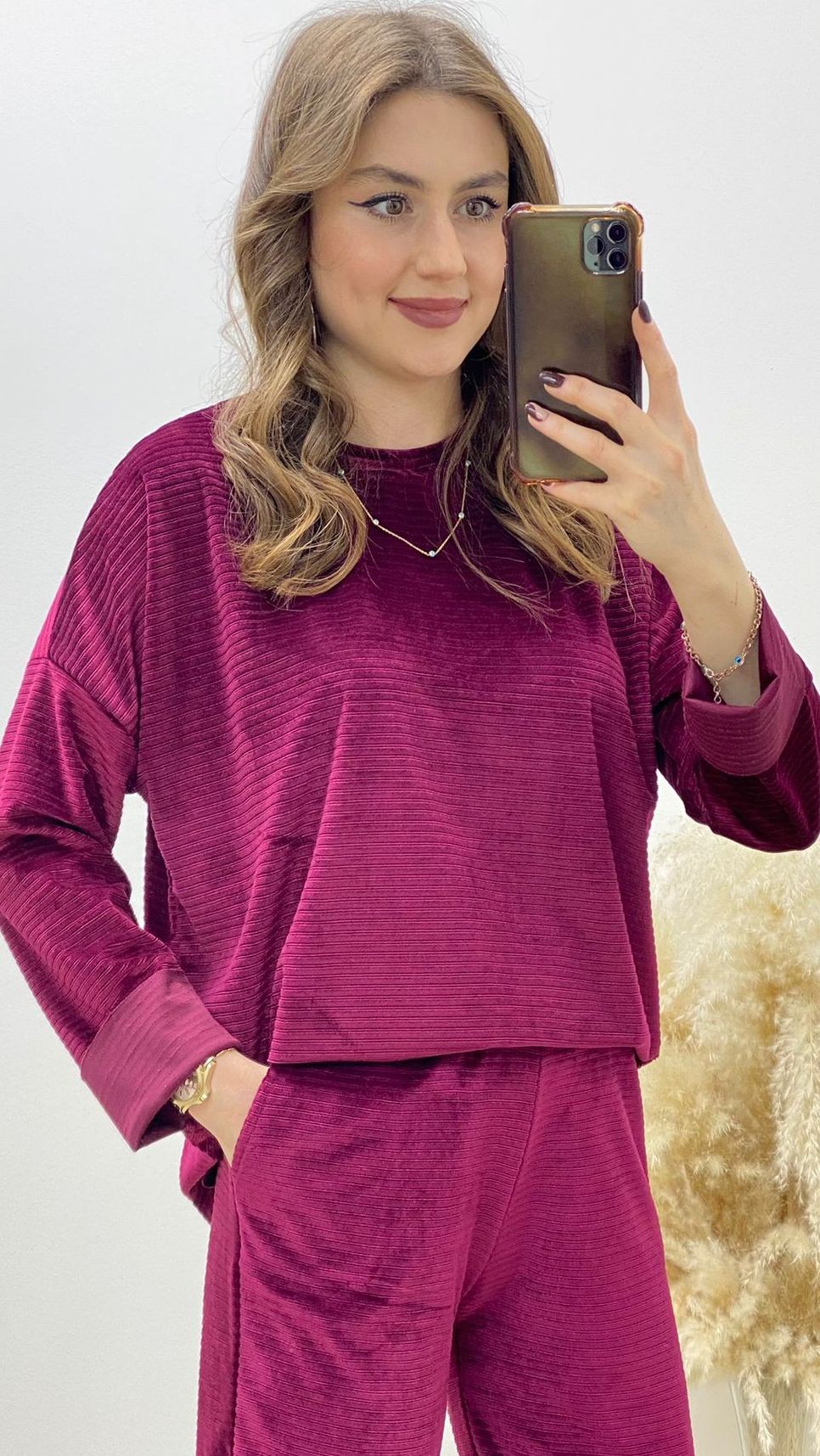 Kadife Rahat Takım Bordo