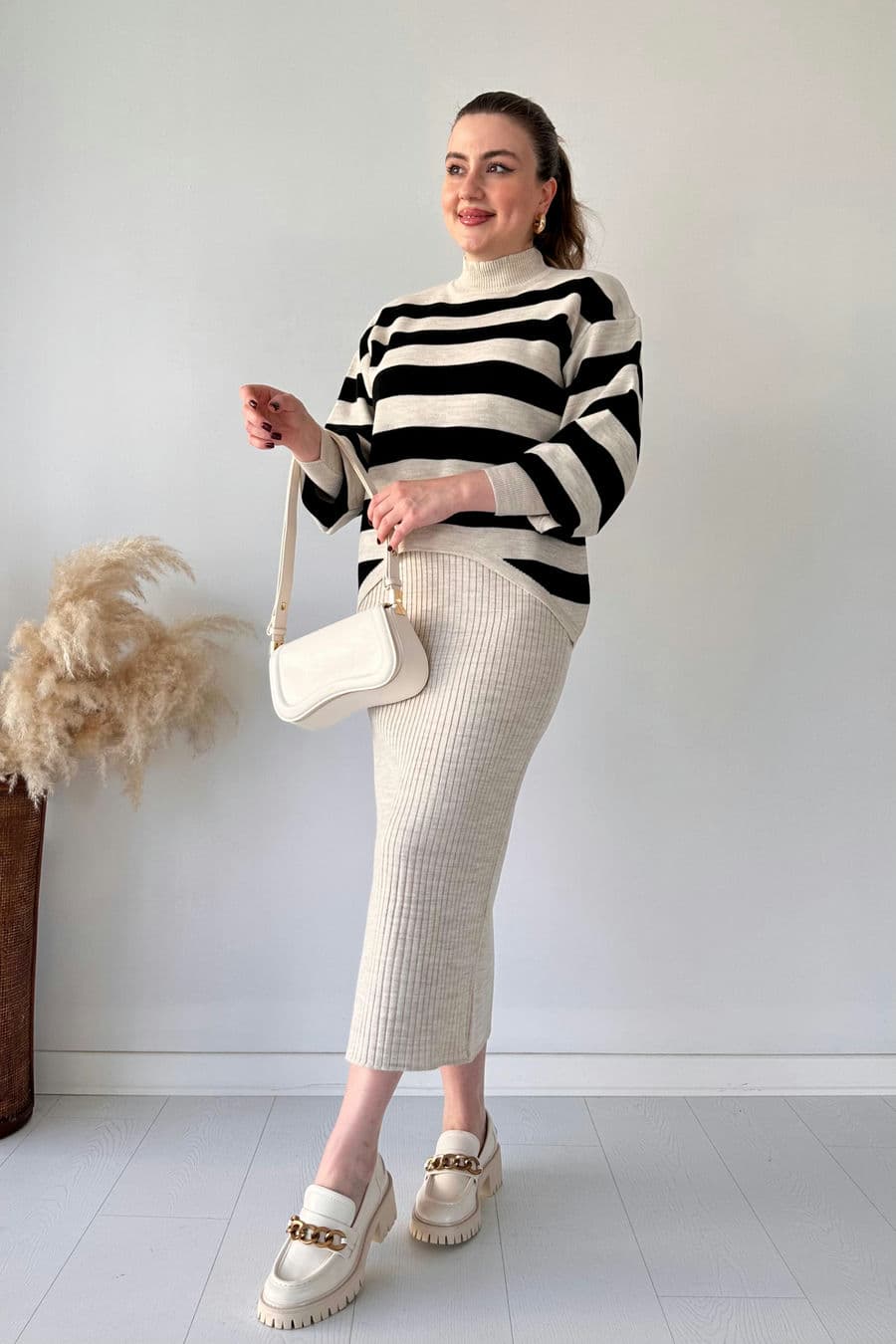 Çizgili Kazaklı Elbise