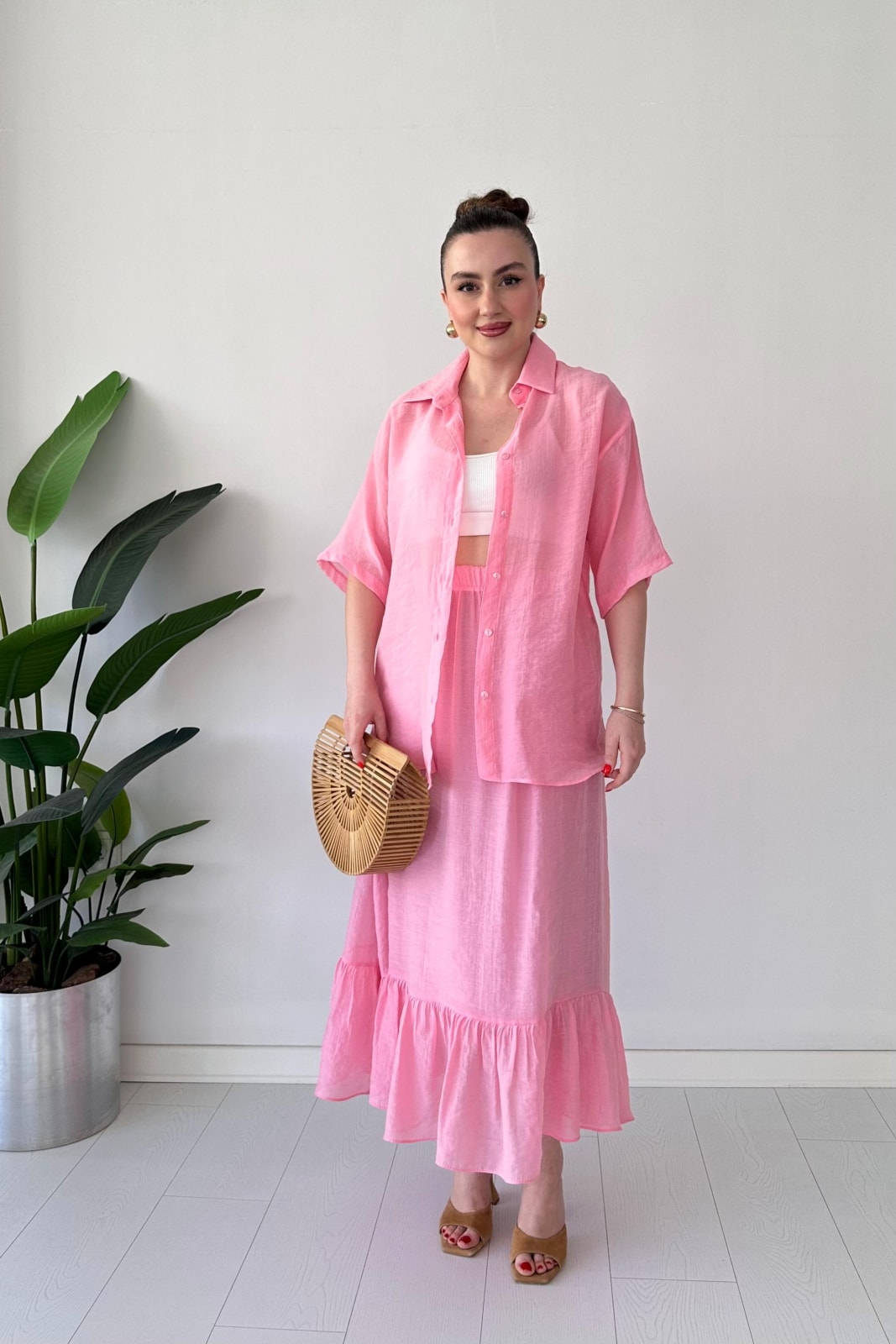 Gömlekli Etek Takım - Pembe