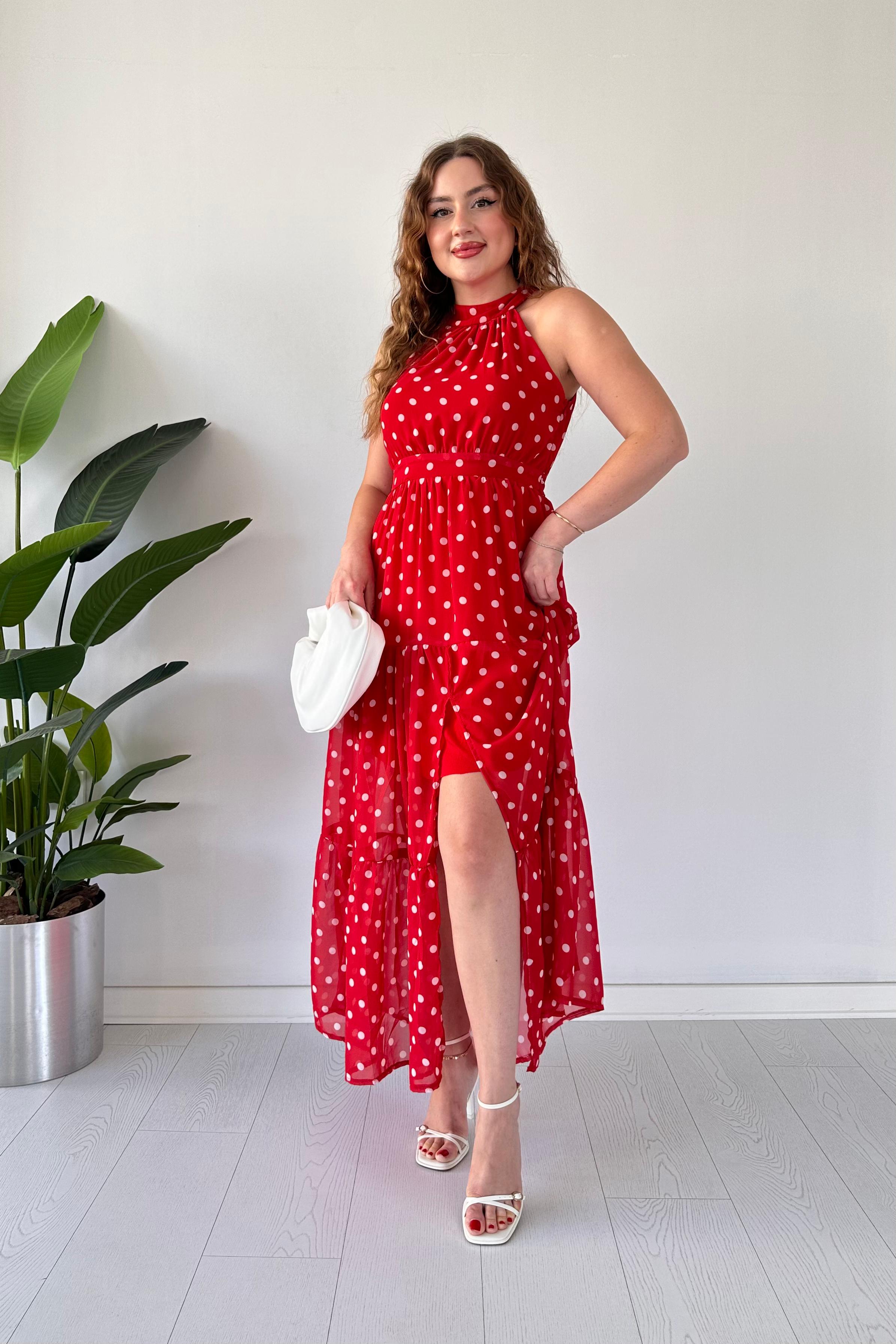 Puantiyeli Şifon Elbise