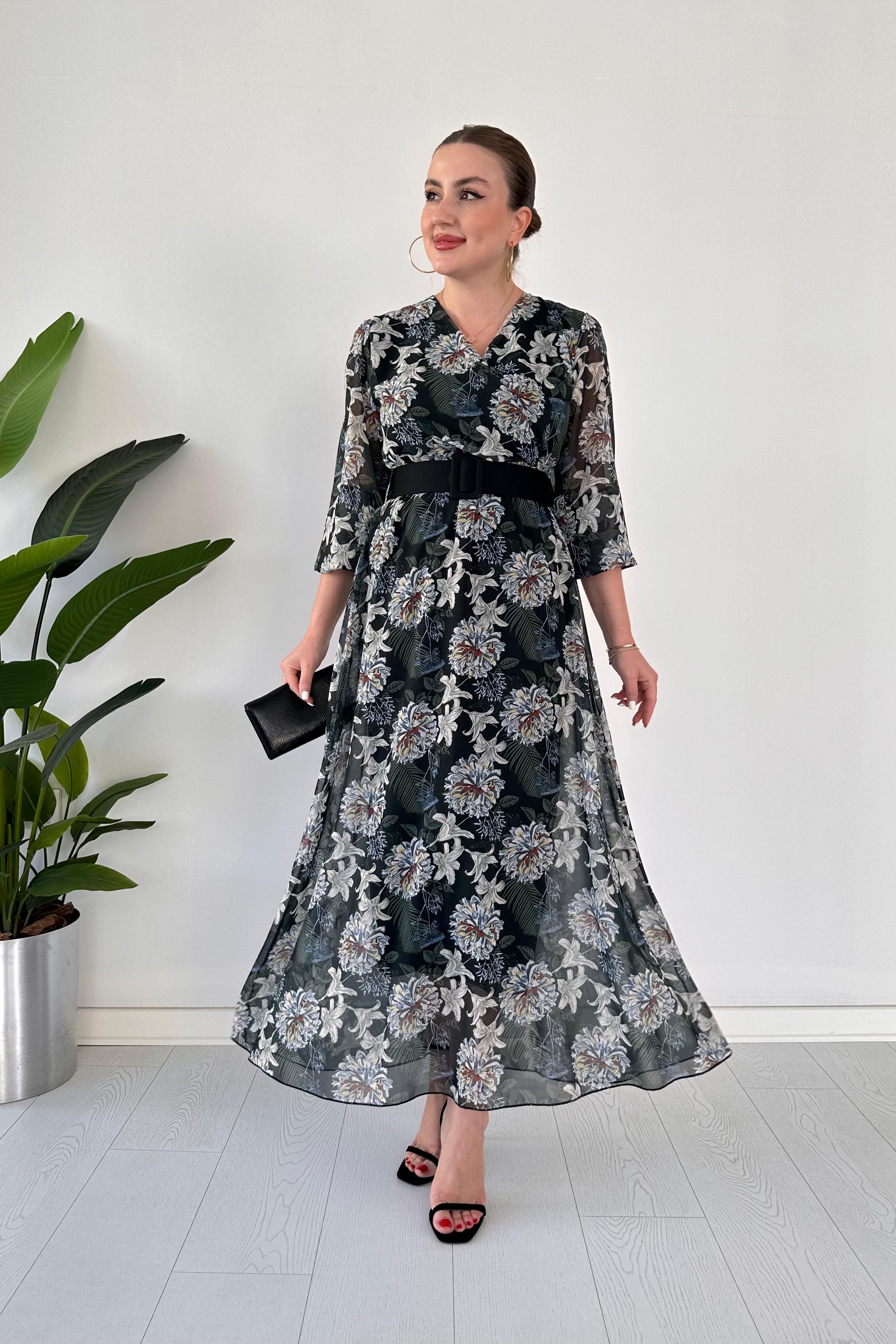 Ortanca Şifon Elbise