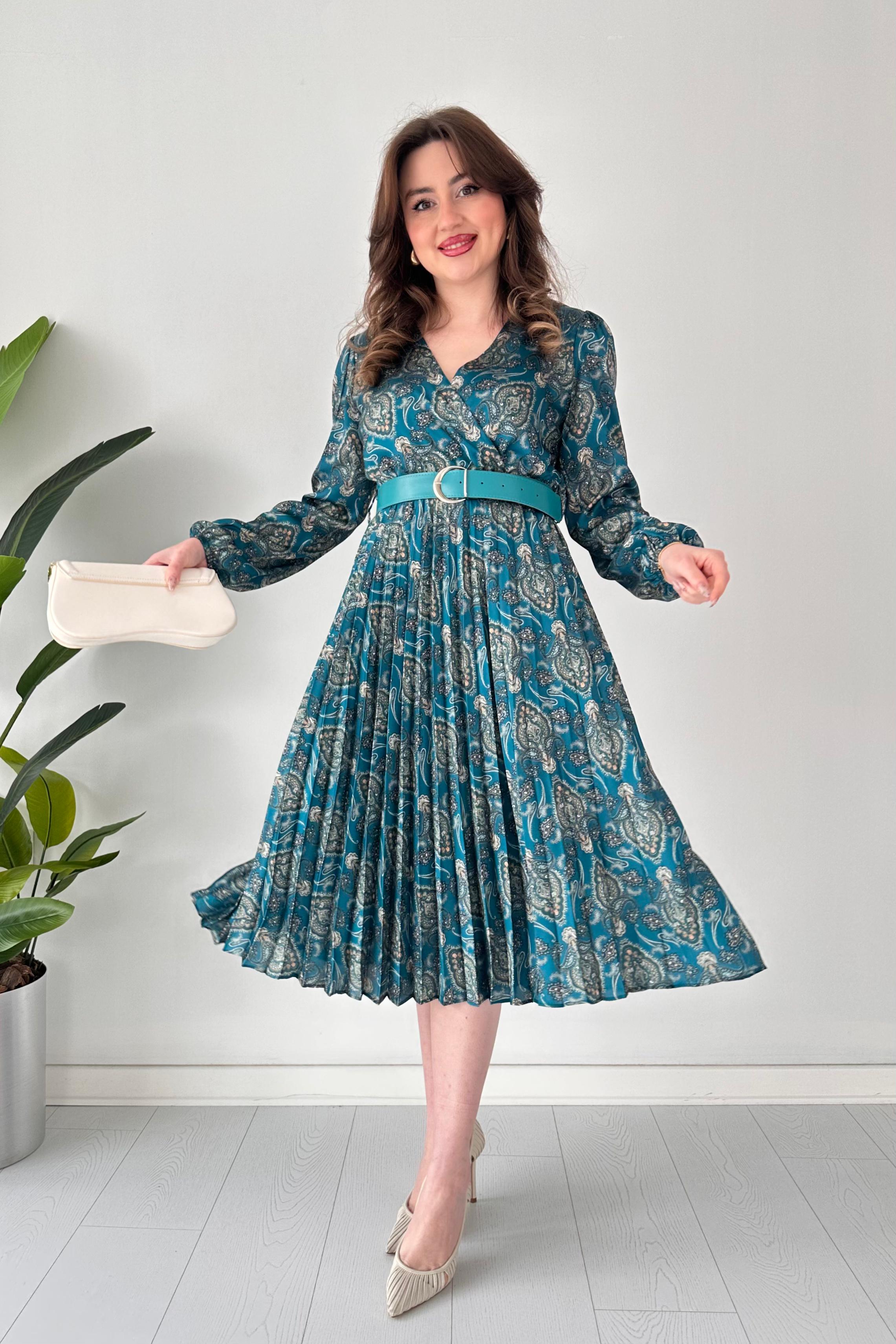 Şal Desen Saten Elbise