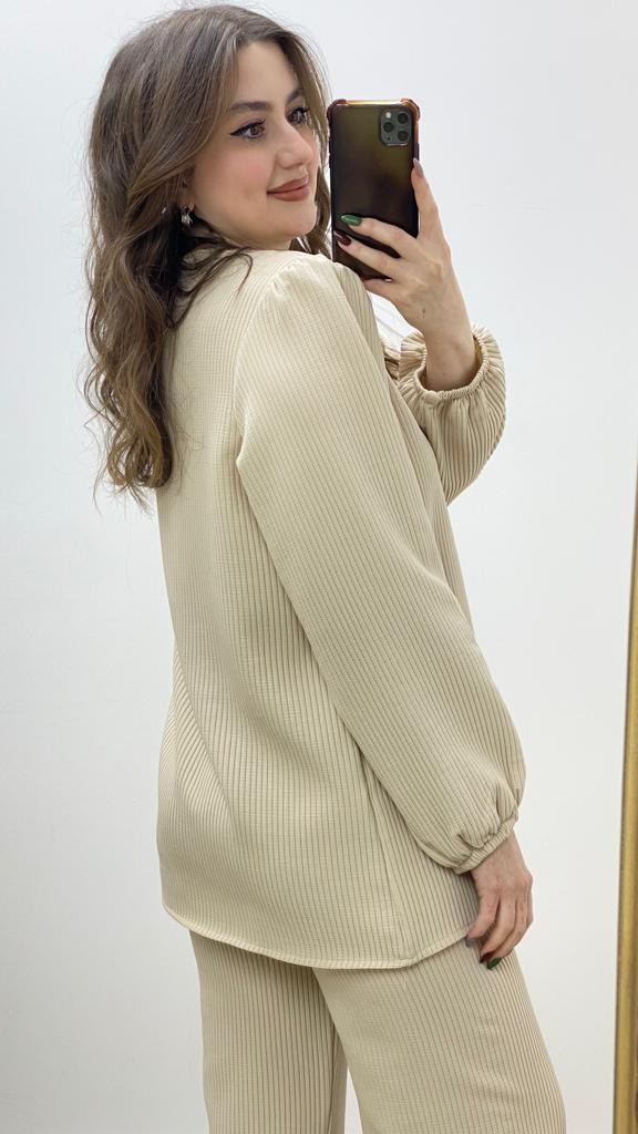 Taşlı İkili Takım Bej