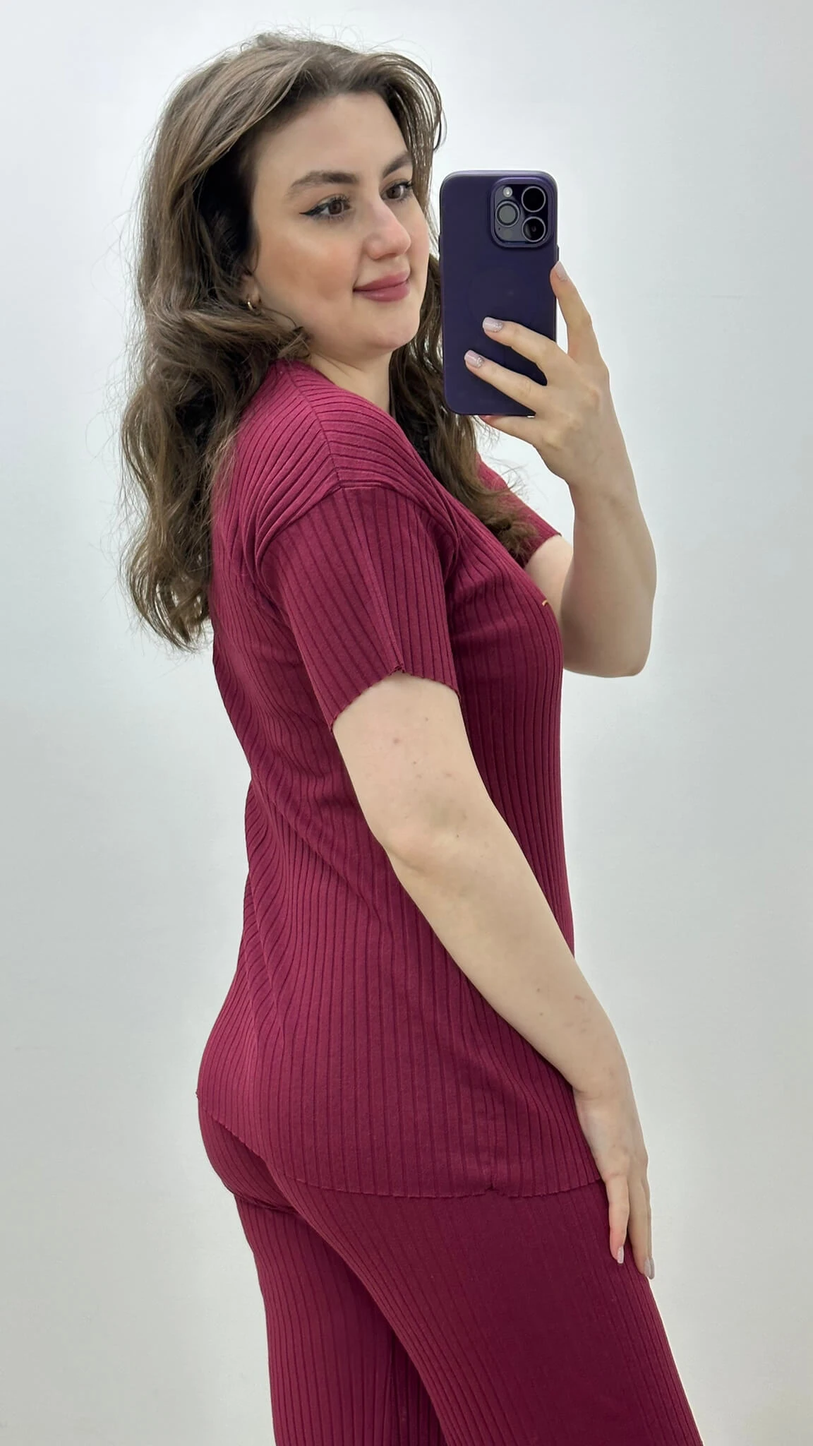 Design Kısa Kollu Pijama Takımı Bordo