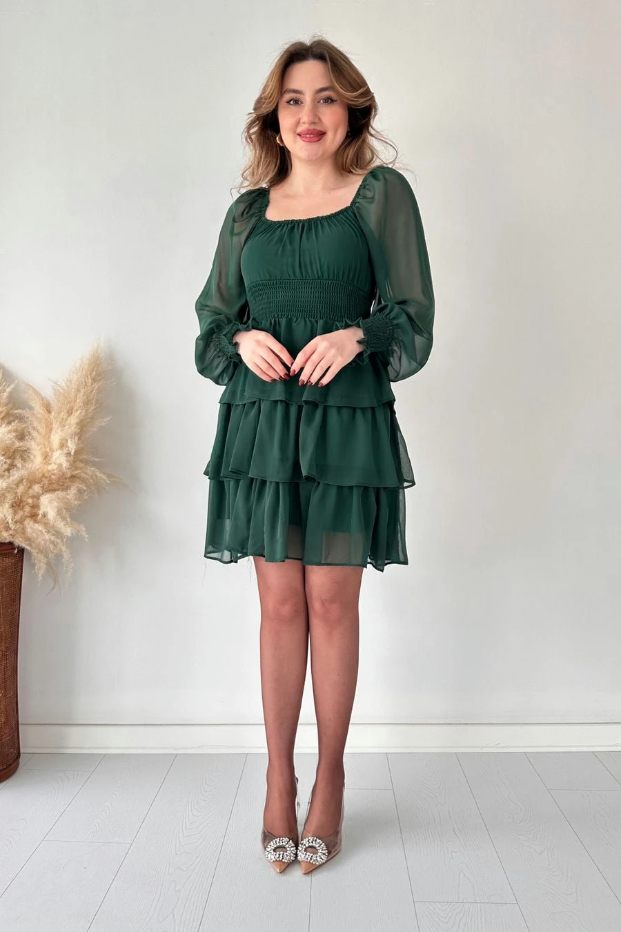 Katlı Şifon Elbise